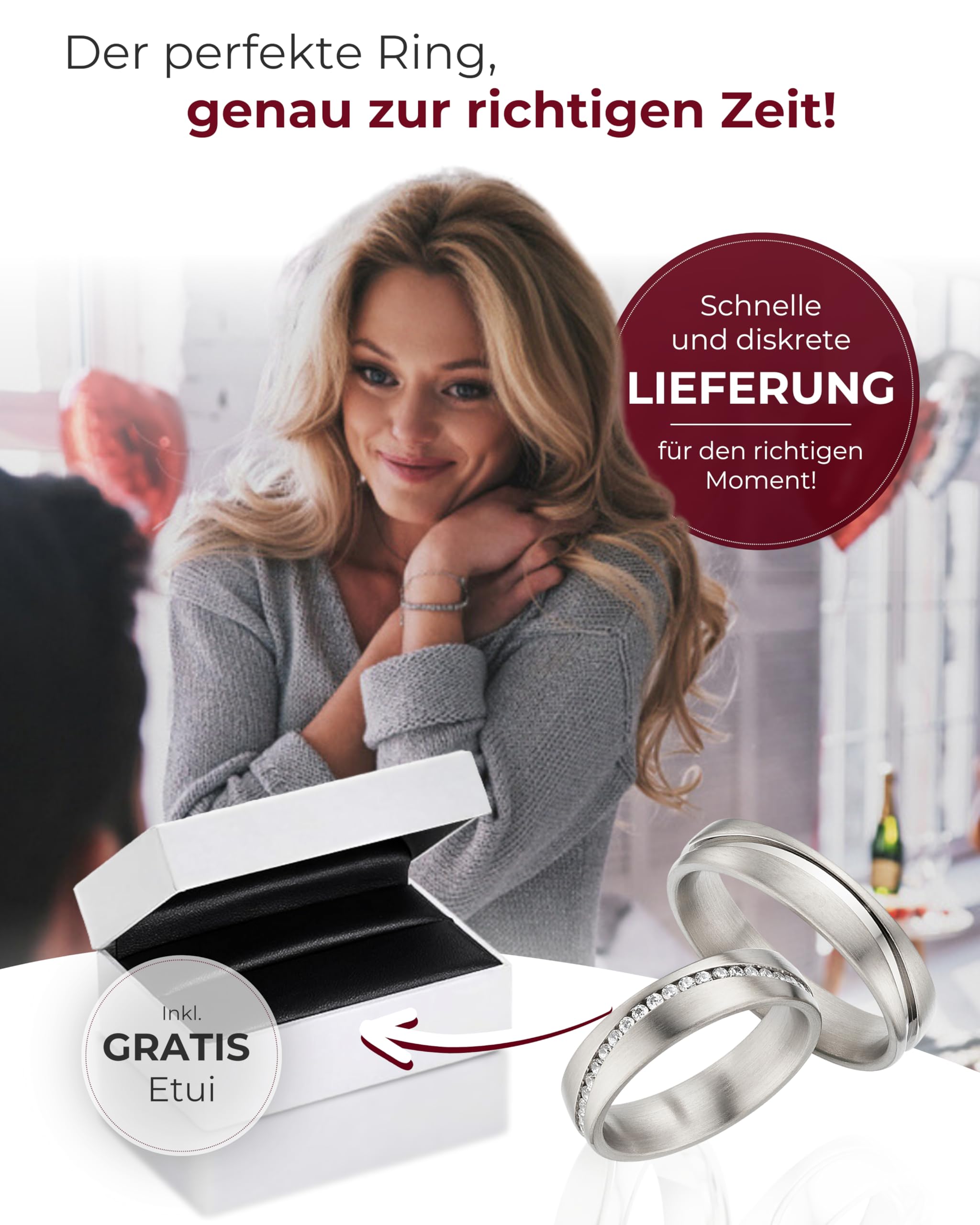 123traumringe Titan Eheringe | Hochwertige Partnerringe mit Zirkonia & Etui | Alle Ringe gravierbar | Ringgrößen 50–70 mm, 5 mm Breite & 2 mm Stärke | Modell S93