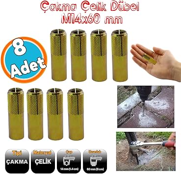 akma  elik D bel   Di li 8 Adet M14x60 mm Raf  skele Montaj Ba lant  Monte Beton Asma Aparat