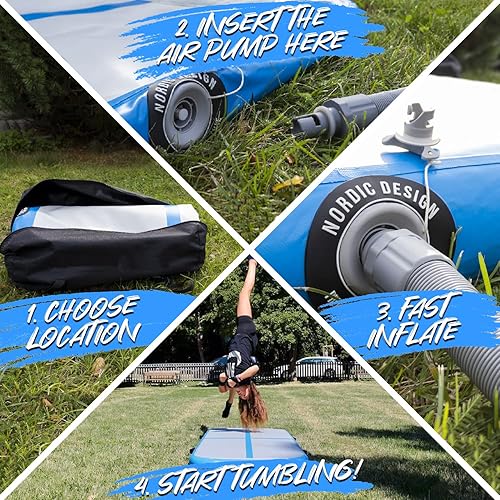 Miniatura 7 de AirMat Nordic Colchoneta de aire de carbono de 10, 13, 16, 20, 26 pies, con bomba de aire eléctrica, colchoneta inflable de gimnasia para el hogar,