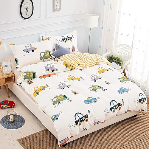 Miniatura 2 de Juego de funda de edredón para niños, tamaño matrimonial, 3 piezas, 100% algodón, para niños y niñas, juego de funda de edredón reversible a rayas