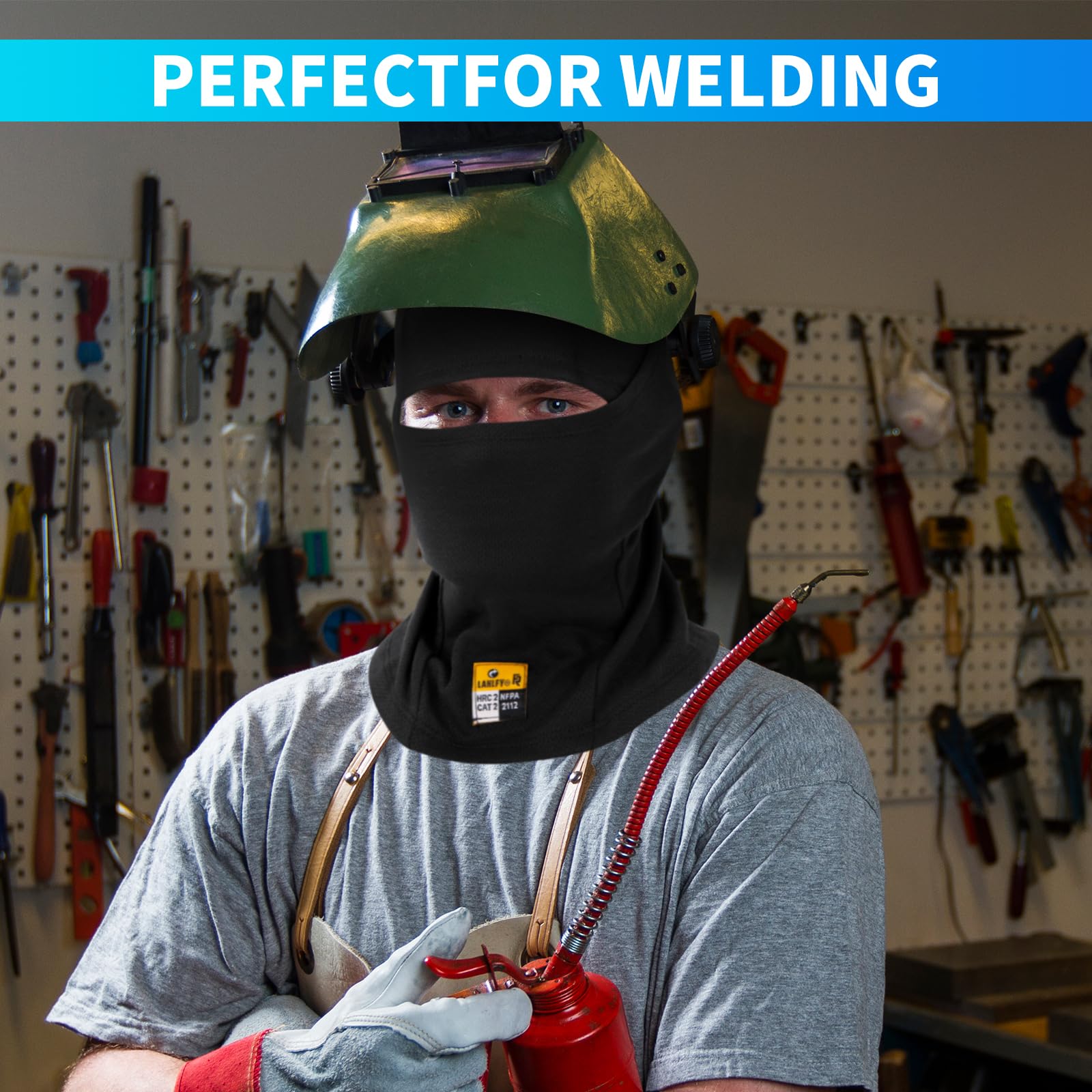 LANLFY 2PCS Cooling Motorcycle Balaclava Fire Resistant Full Face Mask Covering Mesh Helmet Liner Cycling, Running, Skiing - Black