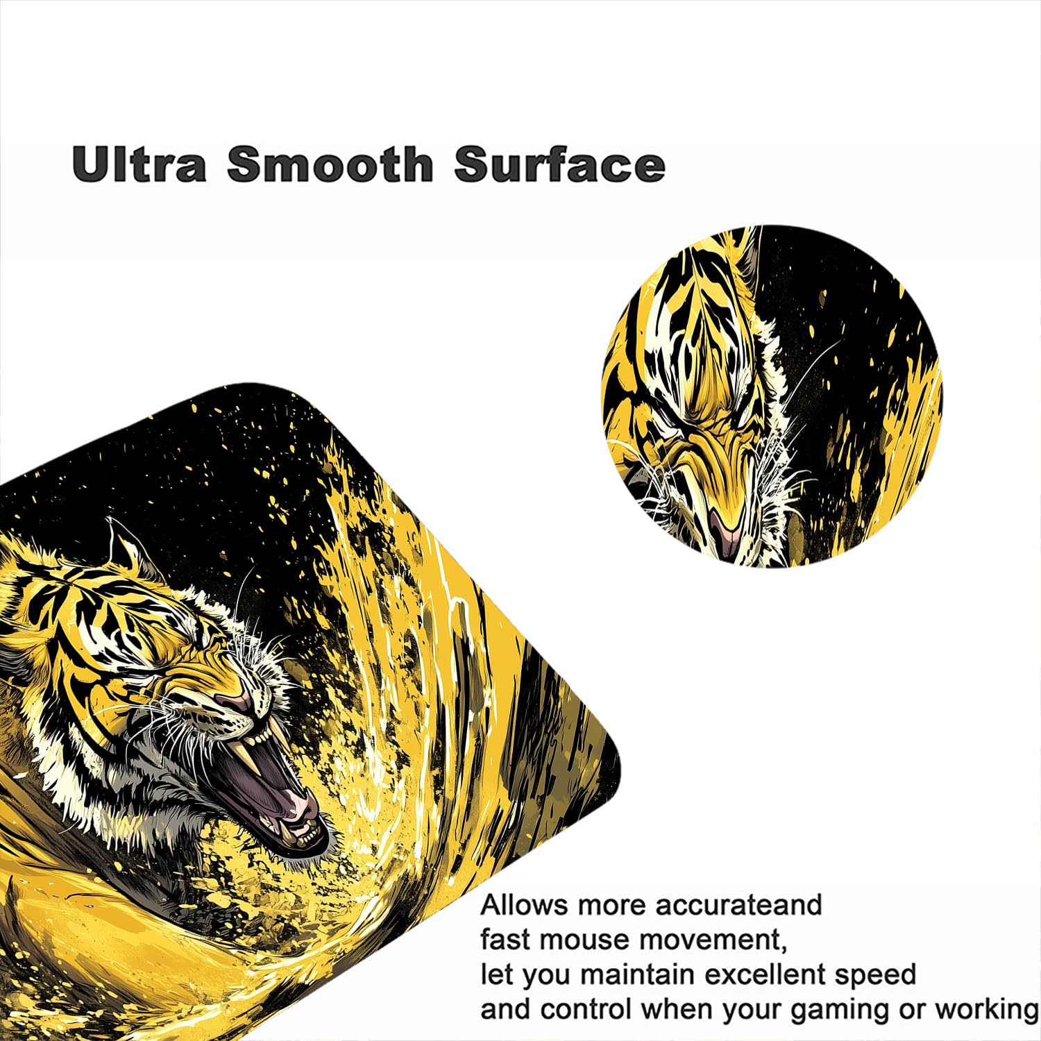 Alfombrilla de ratón con diseño de tigre rugiente, diseño de animales geniales, color negro, dorado, vida silvestre, tamaño XL, alfombrilla de mouse grande extendida para teclado para laptop,