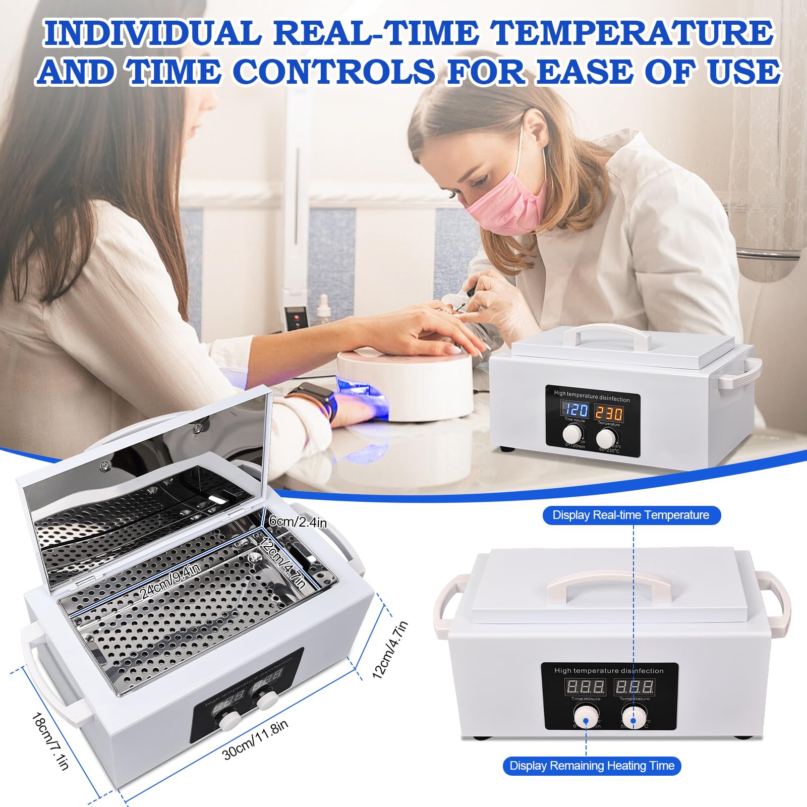 Nuevo esterilizador metálico para herramientas a alta temperatura, esterilizador por calor seco de 300 W, esterilizador para herramientas de manicura a 230 °C con indicador de temperatura