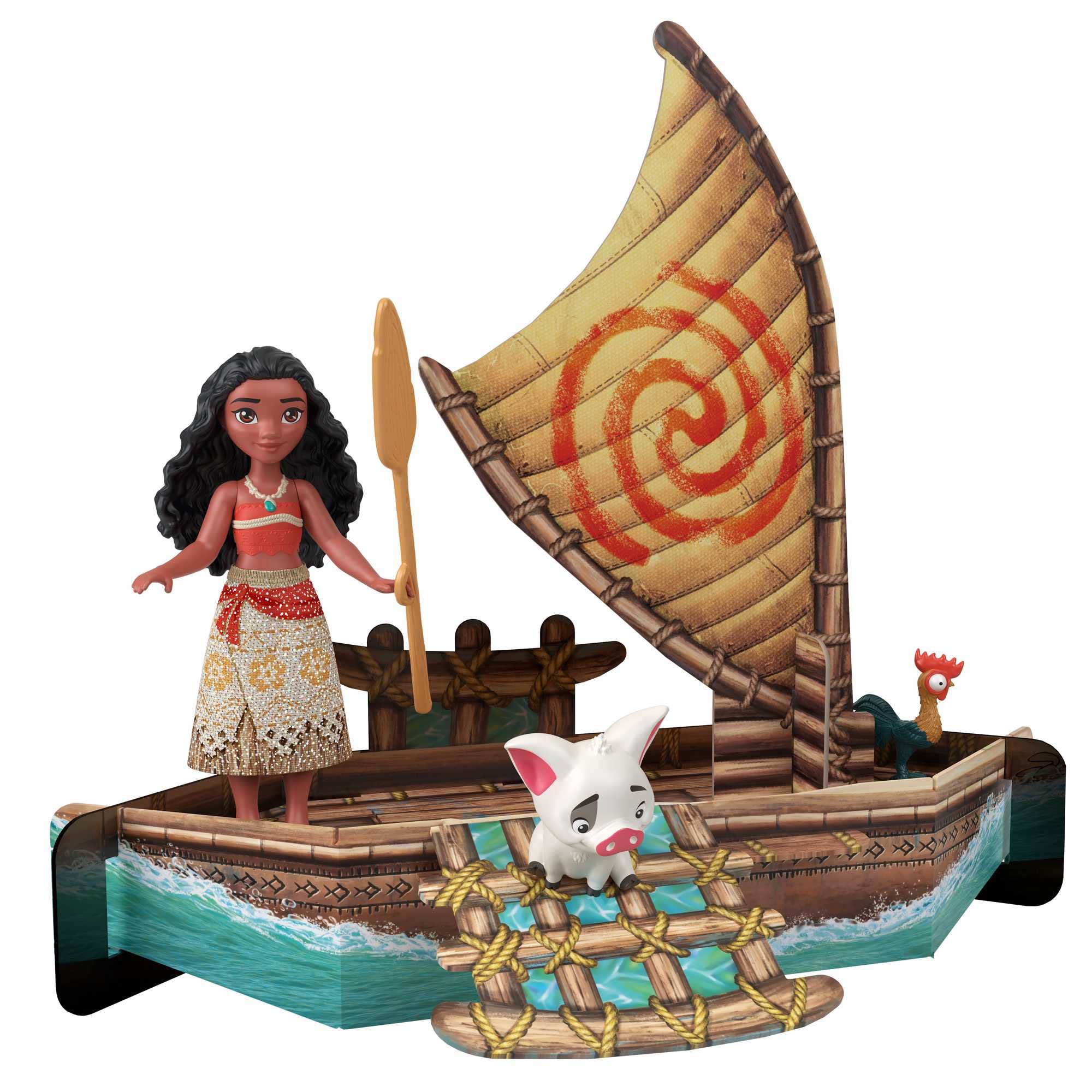 Mattel Księżniczka Disneya Vaiana Klasyczny zestaw książka z 6 najważniejszymi bohaterami, małe lalki, figurki i akcesoria inspirowane filmem Disneya, prezenty dla dzieci HPG71