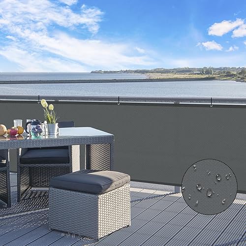 Sunny Guard 3'x10' Waterproof Balcony Privacy Screen Fence Apartments Railing Cover Heavy Duty Mesh Windscreen for Outdoor,Backyard,Patio,Deck Privacy(Dark Grey)