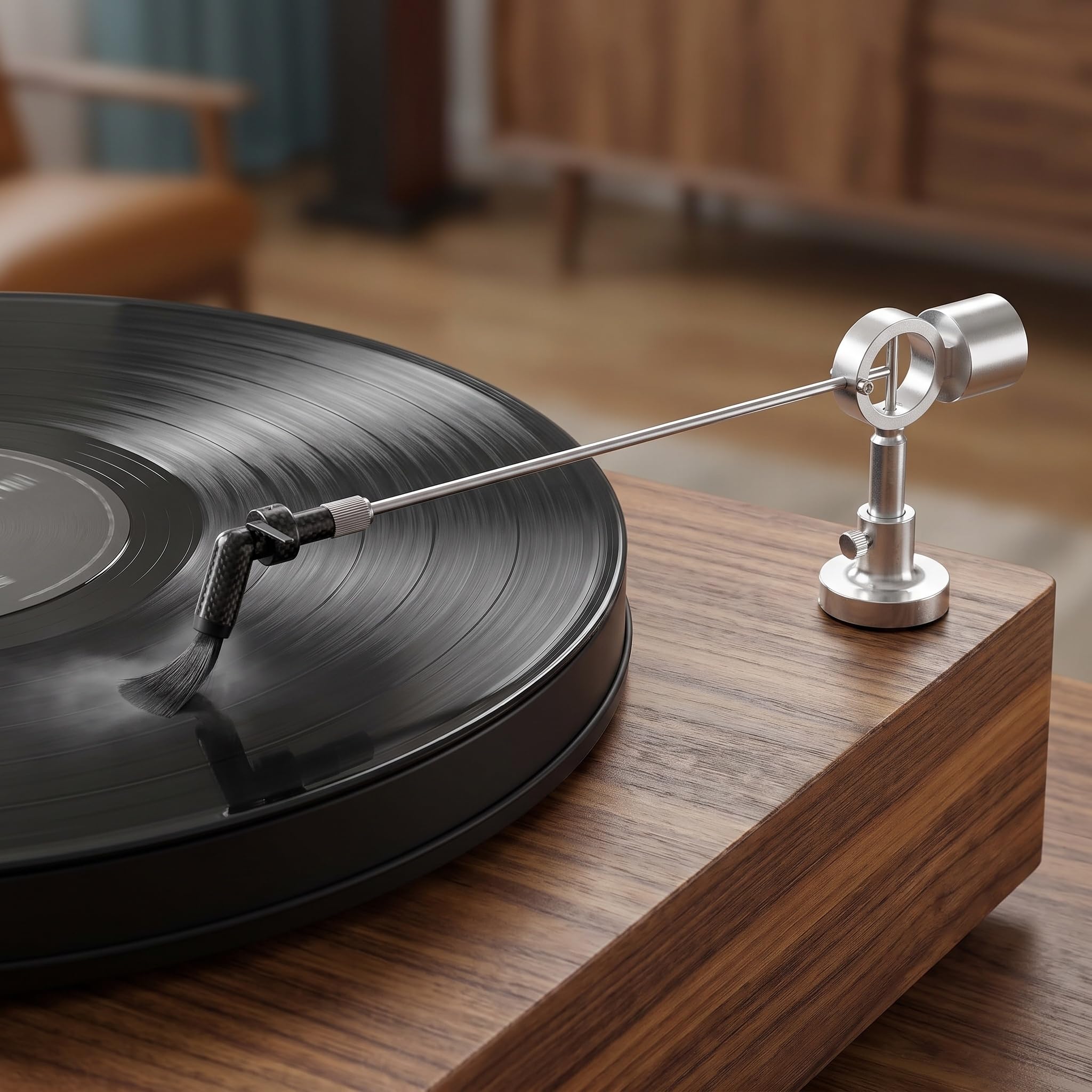 Spazzole per La Pulizia di Dischi in Vinile Hi-Fi, Braccio di Pulizia Antistatico, Altezza Regolabile da 4,5 A 6 Cm, Puliscono I Dischi Durante La Riproduzione, Rimuovono Polvere E Carica