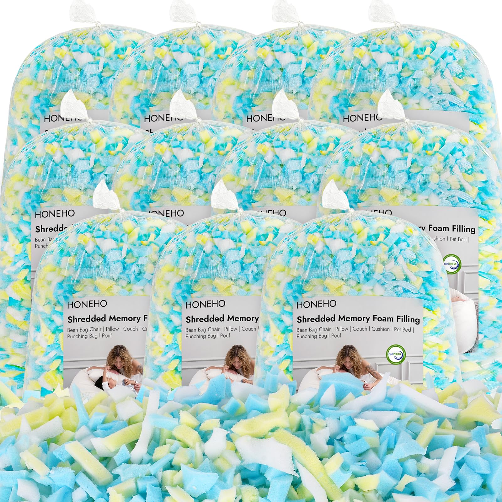 HONEHO 24.2KG Shredded Memory Foam Filling Bean Bag Chair Filler