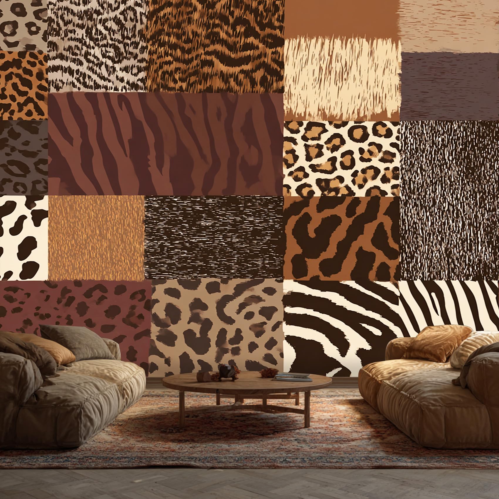 Patchwork Leopard Wallpaper, Farmhouse Zebra Animal Wallpaper for Living Room, Bedroom, Non-Woven Decor Wall Paper, Photo Mural Dining Room, Hallway, Lounge, 300 x 210 cm kqs77