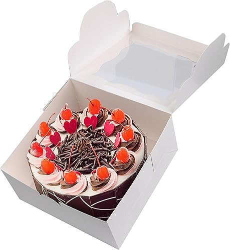 Miniatura 7 de Cajas cuadradas para pasteles con ventana, paquete de 24 recipientes desechables para pasteles con calcomanías, cajas blancas para tartas de 10 x 10