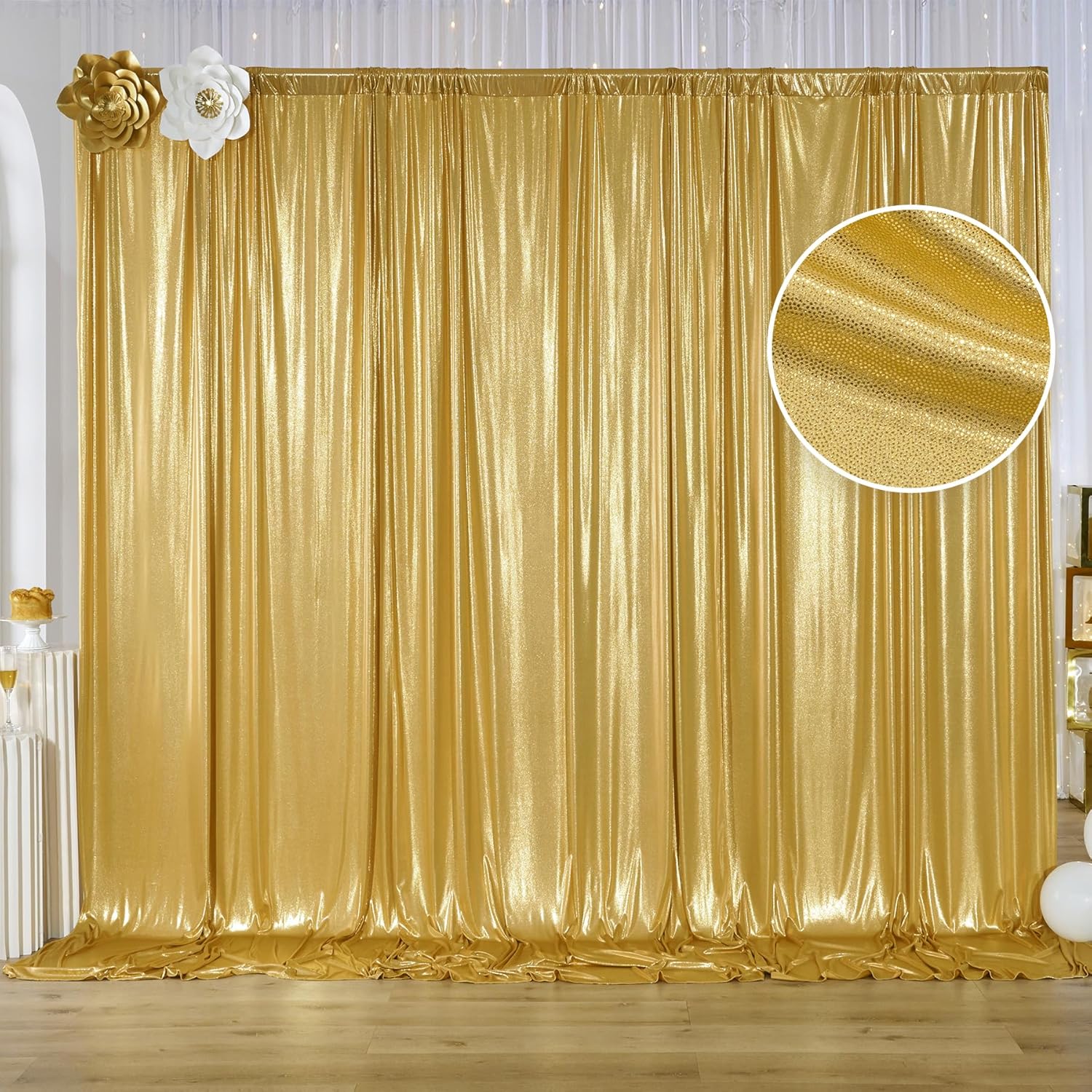 10x10 ft Gold Sequin Backdrop Curtain Panels for Parties, Wrinkle Free Glitter Photo Backdrop Drapes 2 Panels 5x10FT Shimmer Back Drop Cloth for Wedding Birthday Christmas Photography Background 5ftx10ft(2 panels) Gold