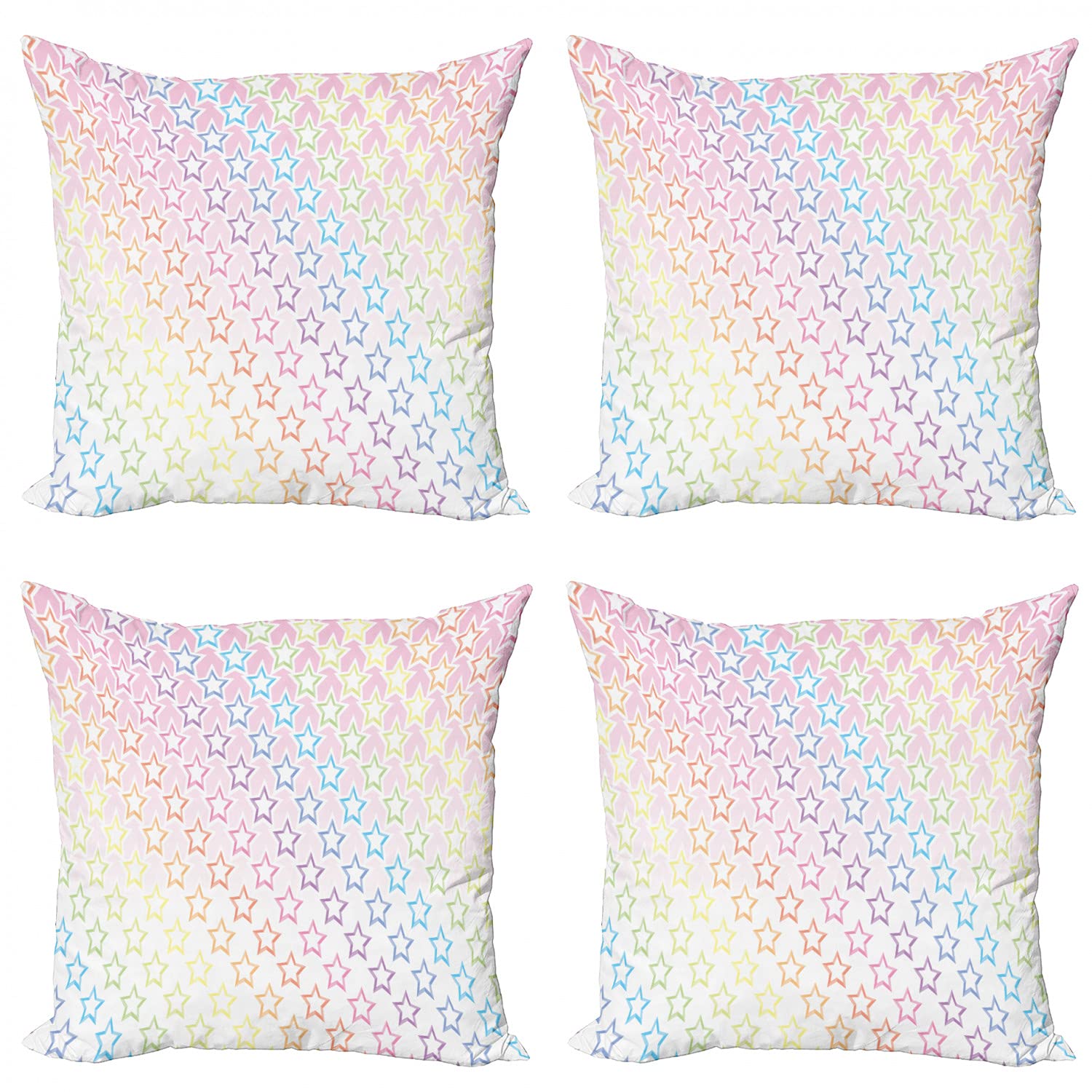 Ambesonne Star Decorative Throw Pillow Case Pack of 4, Stars in Rainbow Colors Galaxy Milky Wayme Teen Pattern Print, Cushion Cover for Couch Living Room Car, 20", Pink Multicolor