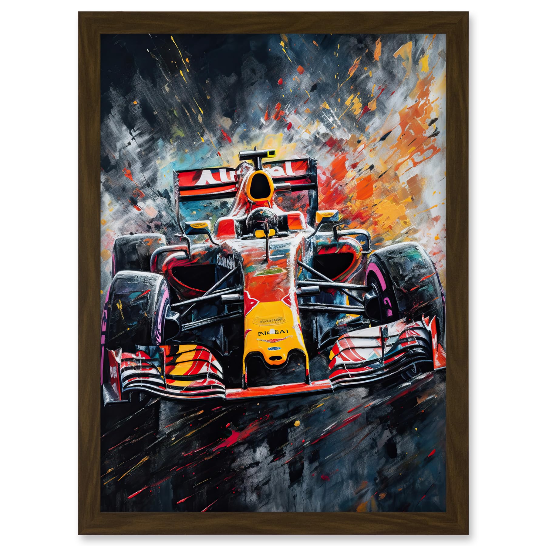 Artery8 Race Car Driver Racing Action Shot Painting Artwork Framed A3 Wall Art Print