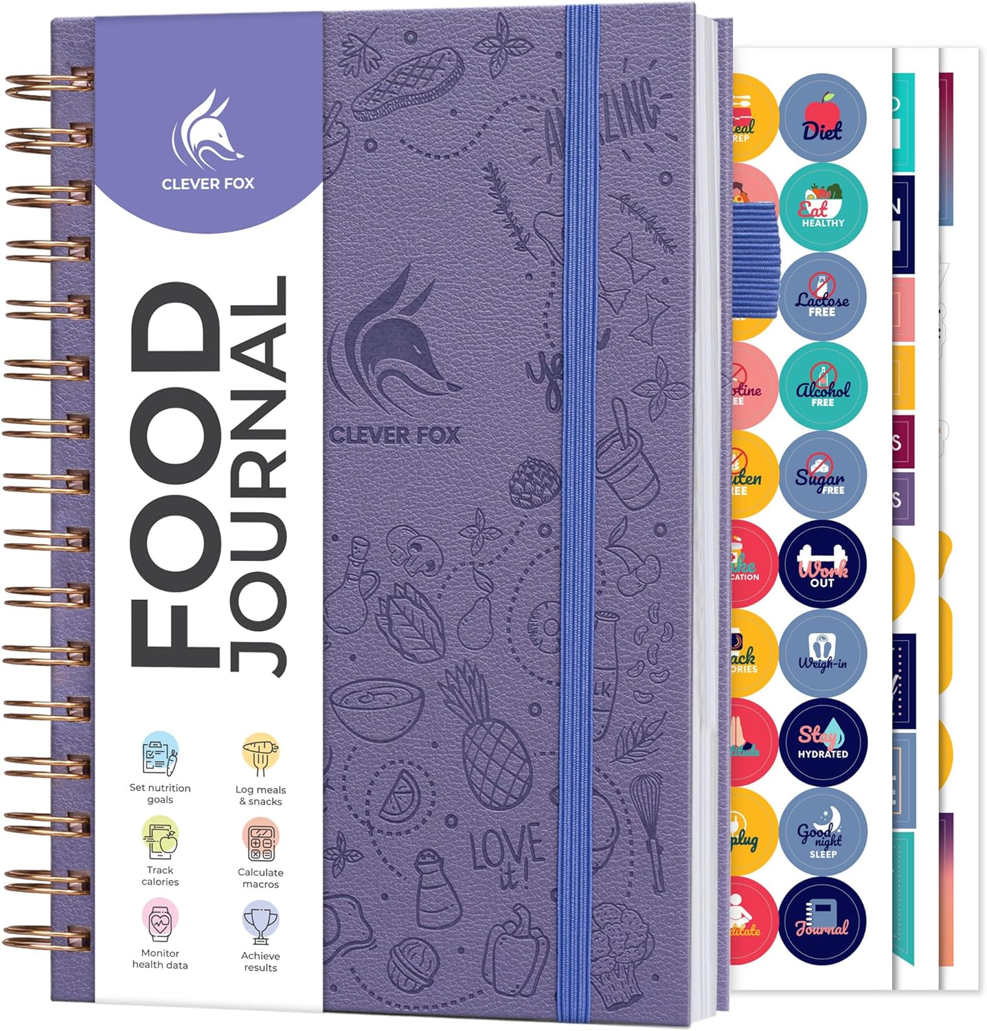 Clever Fox Food Journal Spiral - Daily Food Diary, Meal Prep Planner to Track Calories & Nutrients, Weight Loss Tracker Notebook (Lavender)
