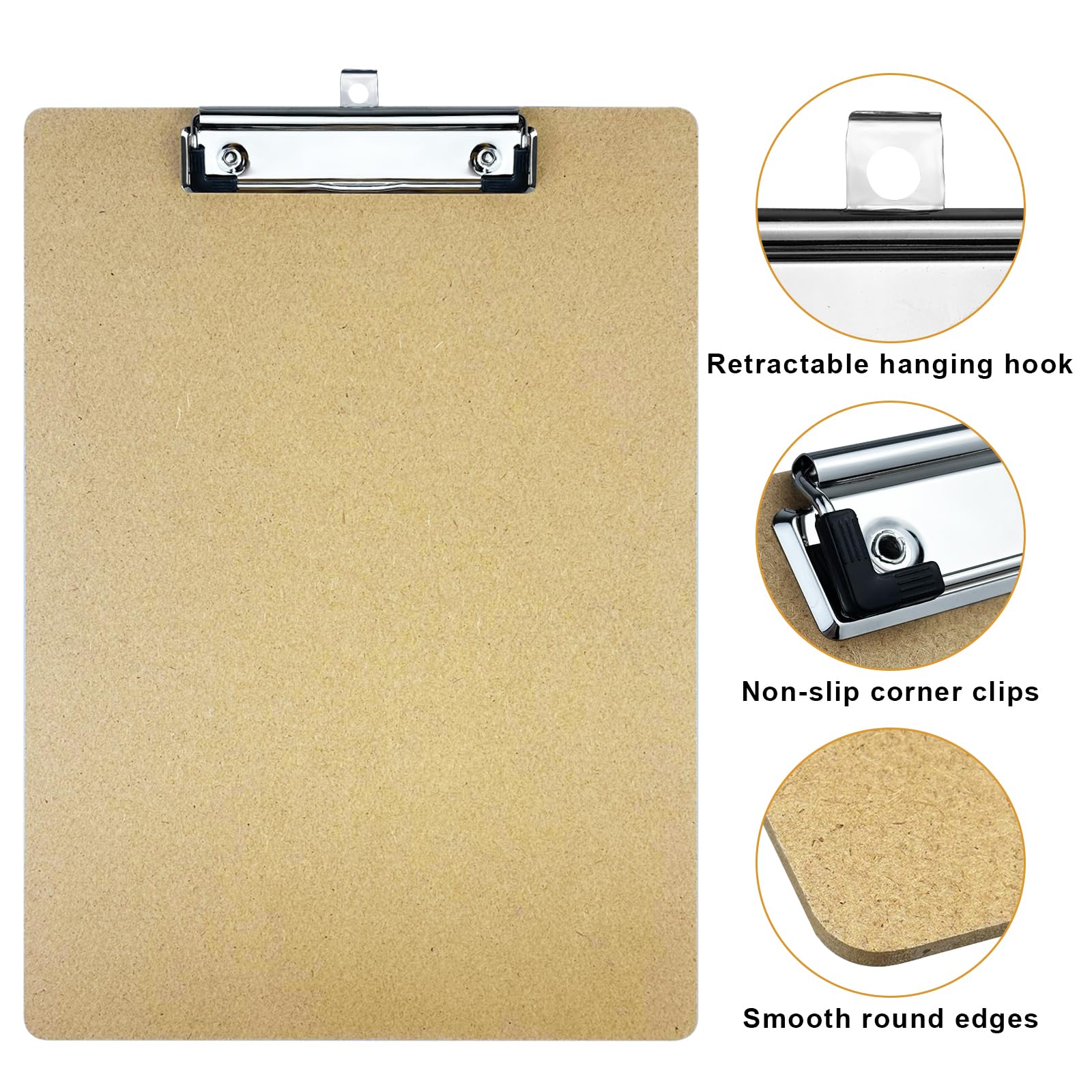 4pcs A4 Clipboard Hardboard Clipboard Folder with Low Profile Clip and Hanging Hole for Office & Classroom Supplies - Image 3