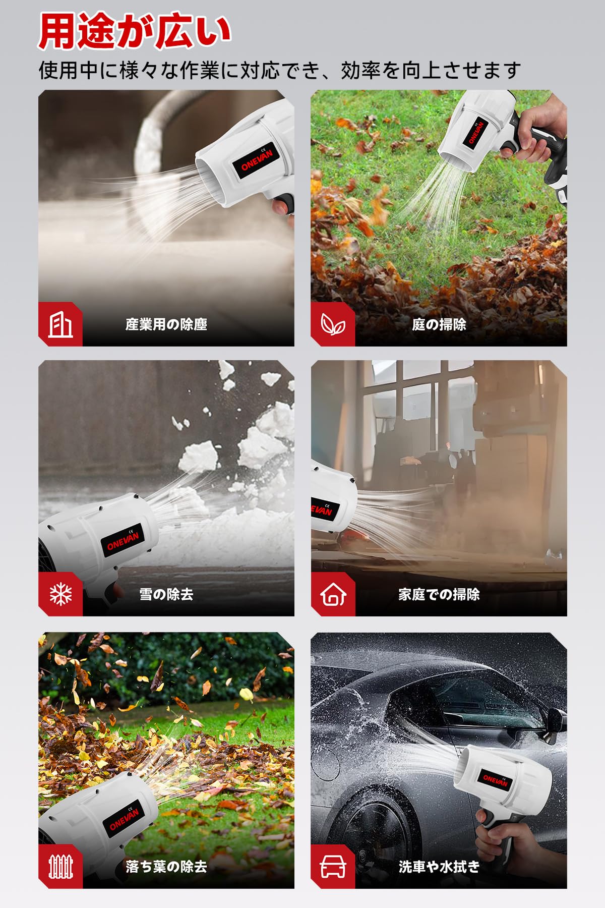 Amazon.co.jp: ONEVAN ブロワー エアダスター 電気エアダスター 60m/s