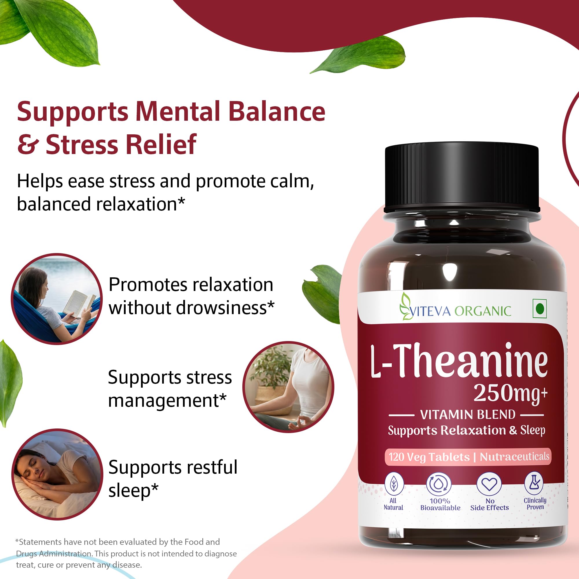 L Theanine 250mg with Vitamin B Complex | 120 Veg Tablets - L Theanine Supplements for Relaxation, Mood, Focus & Energy Levels | Stress Support Formula — Amazon image 4