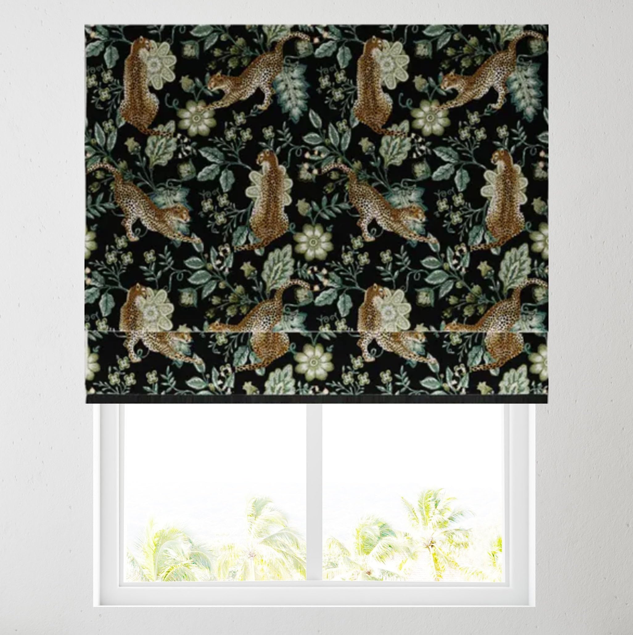 Barnes Blinds And Interiors Green Cheetah Barnes Blinds - Fully Lined Patterned Roman Blinds For Windows - Durable Fittings Easy Fit - Roman Blind ( 153Cm)