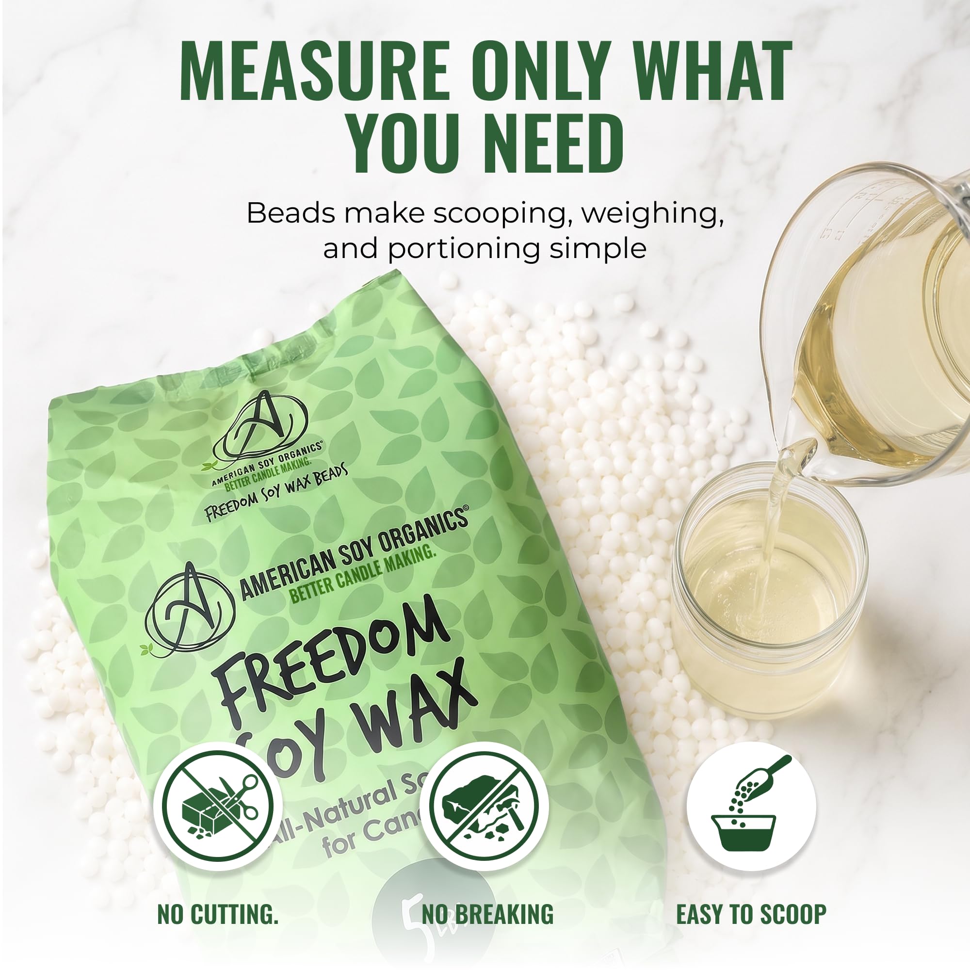 American Soy Organics - Perły wosku sojowego Freedom do produkcji świec, wysokiej jakości materiały do produkcji świec sojowych, 2 kg
