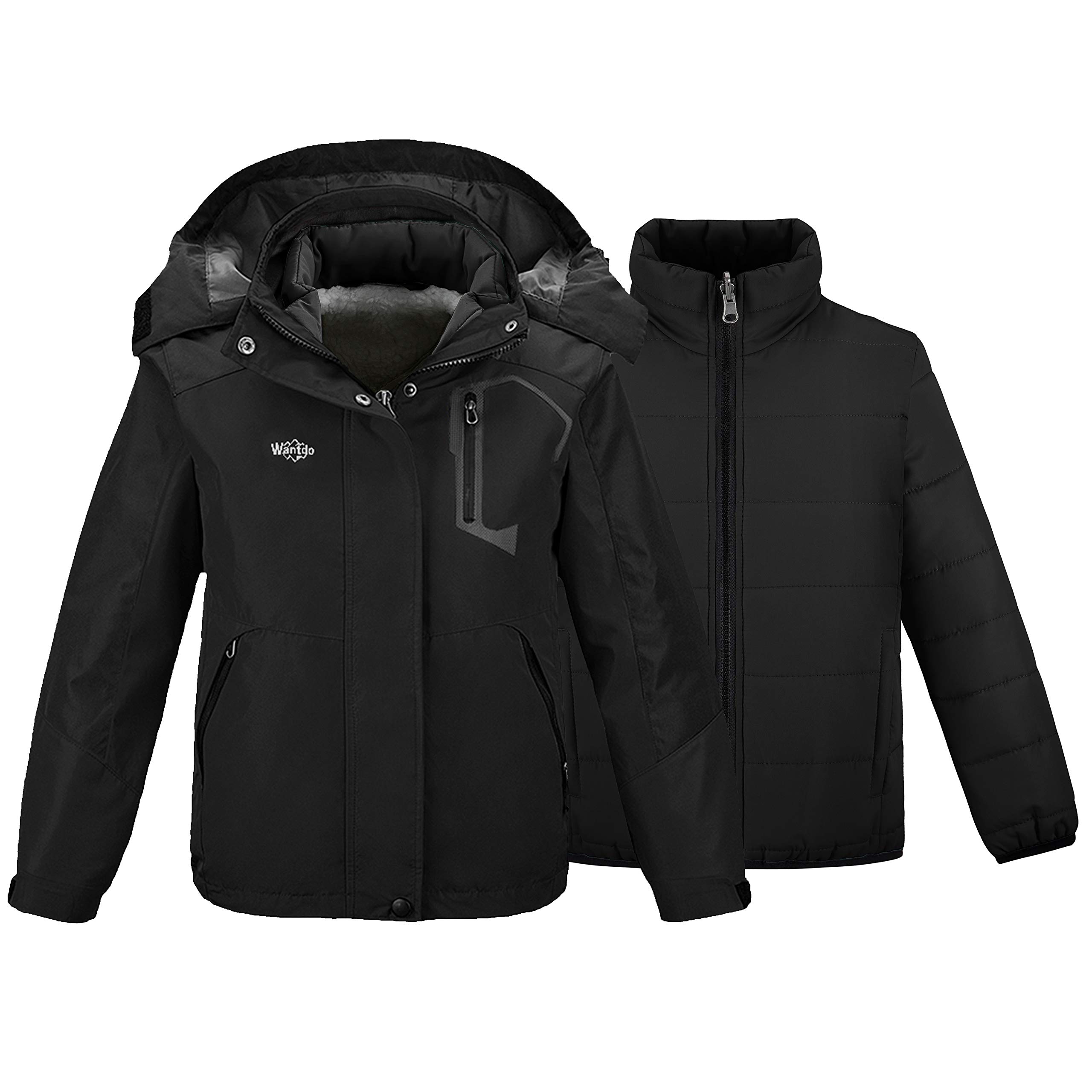 wantdo Girls' 3-in-1 Ski Jacket Windproof Winter Coat Hooded Raincoat