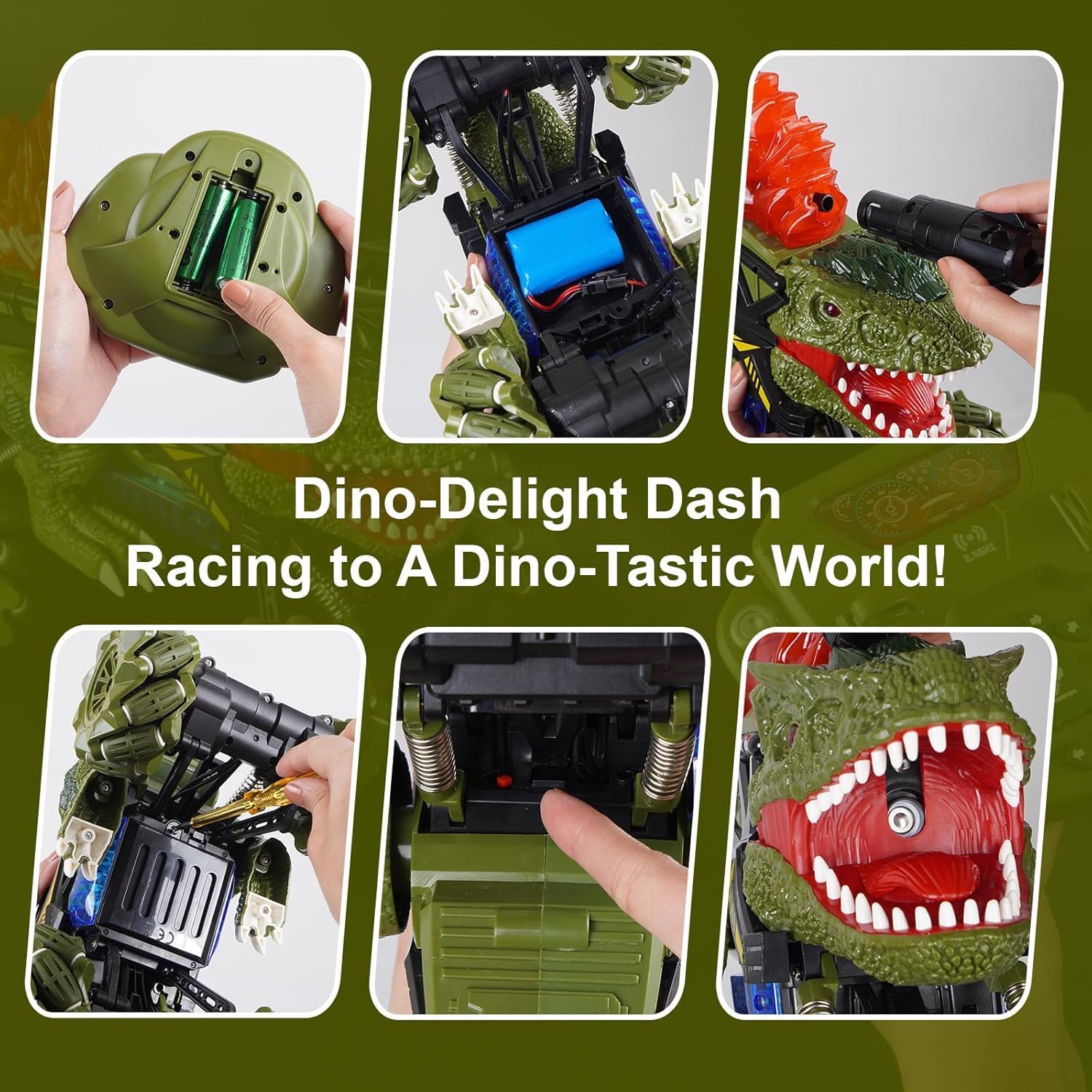 Pihura 2.4GHz Dino Gel Blaster RC Car - All Terrain RC Car That Shoots Water Bombs | Rechargeable Remote Control Car with Smoke Spray | 4x4 Wheel Drive RC Dino Car with Dino Sound, Music & Dance 3