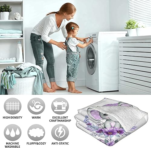 Miniatura 9 de Manta de bebé personalizada con estampado floral morado de elefante, forro polar suave y acogedor, XS para bebés, manta con nombre personalizado,