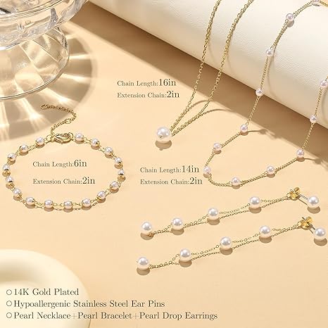 SIXDUTON Dameshalsketting, verguld, 14 K, halsketting, parels, roestvrij staal, choker, lagen, verstelbaar, ronde hals, bruid, sieraden, geschenken, verjaardag, taglia unica, roestvrij staal, geen
