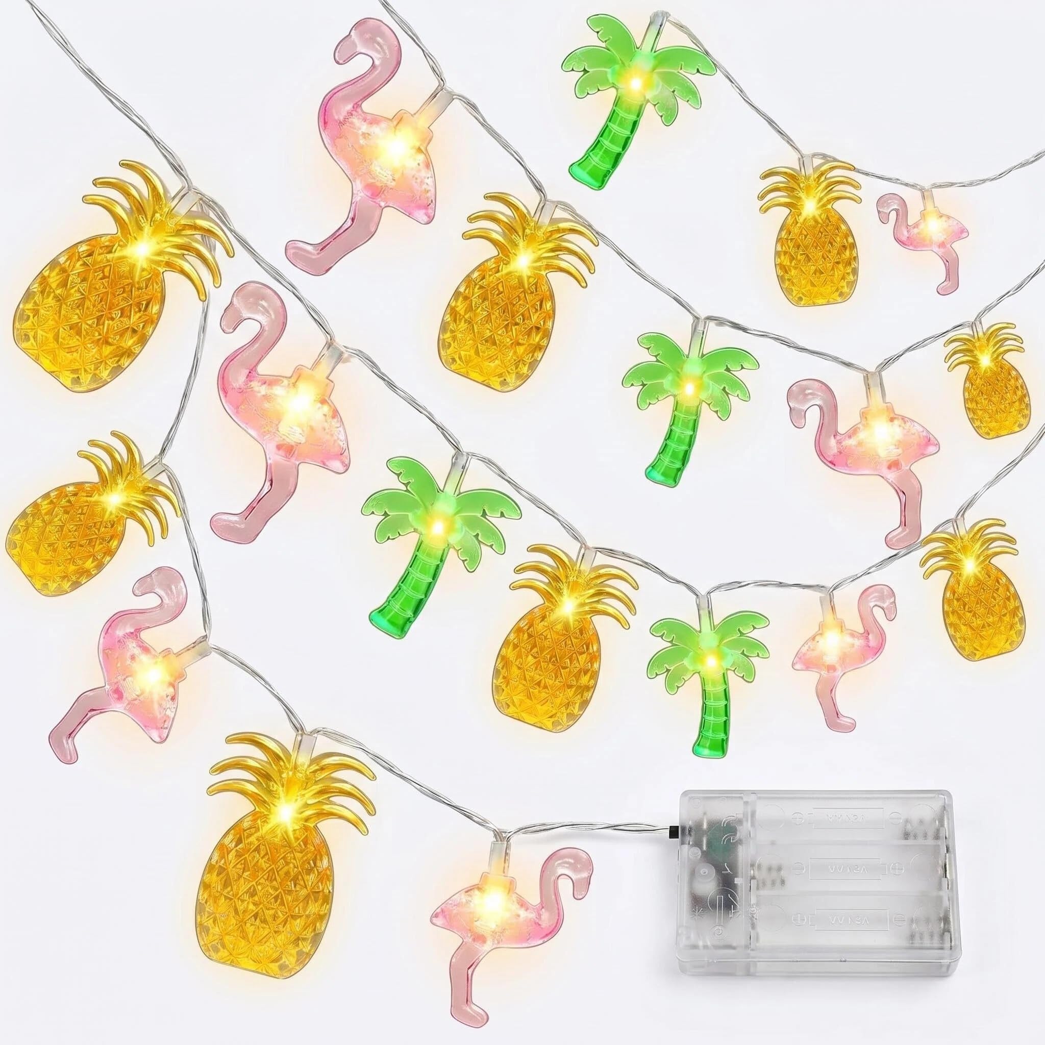 PORUPAEL Summer Tropical Beach Hawaiian String Lights, 5m Fairy Lights Hawaiian String Light with Pineapple, Flamingo & Palm Trees, Battery Operated, for Garden, Balcony, Beach, Bar & Patio Decor
