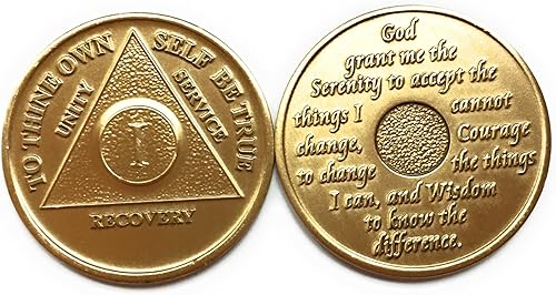 Miniatura 3 de 1 año de bronce AA (Alcohólicos Anónimos) Cumpleaños - Medallón de recuperación de aniversario/moneda/modelo de chip:, Sin gemas.