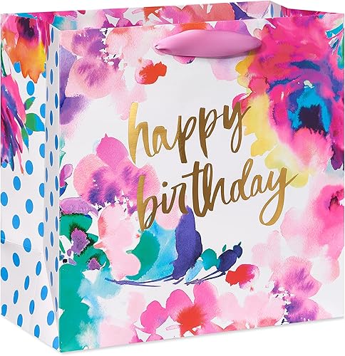 Papyrus Bolsa de regalo de cumpleaños grande de 11.4 pulgadas, acuarela floral (1 bolsa)
