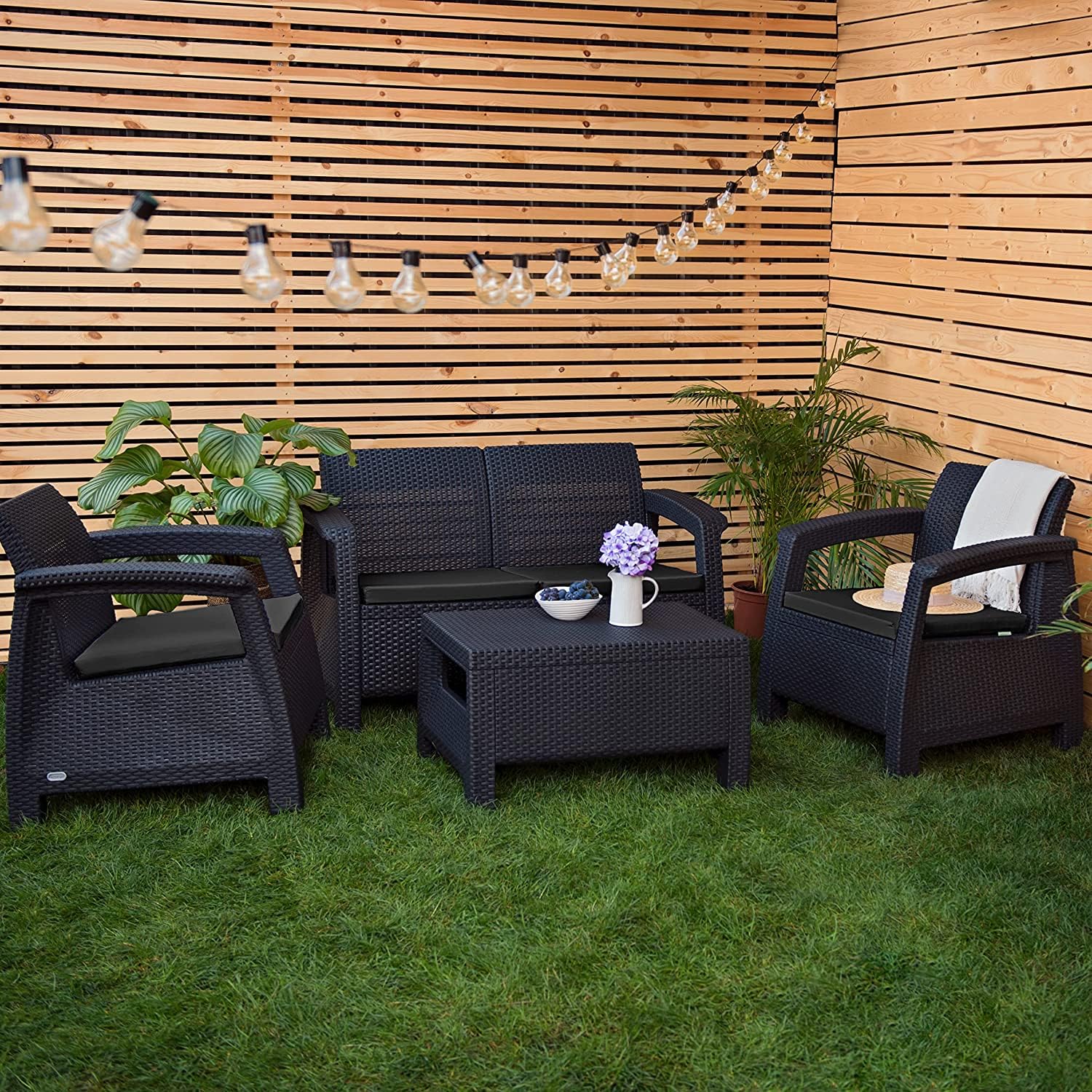 Outdoor Replacement Rattan Set Garden Seat Cushion 3 Pieces Patio Furniture Chair Pads Removable Cover Waterproof Lightweight (Rattan Set - Grey