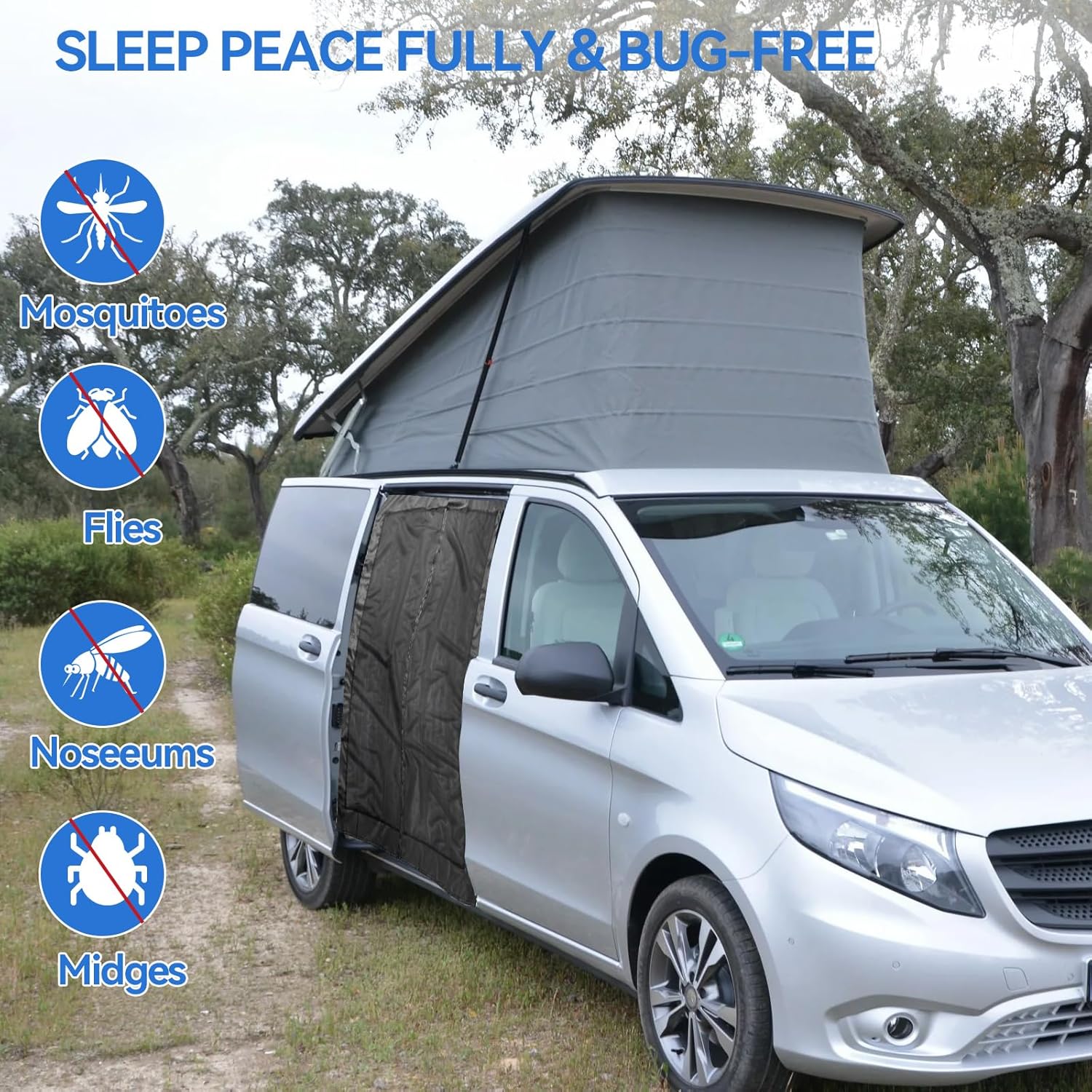 Magnetic Van Bug Screen, Sliding Door Van Screen Mesh Curtains Mosquito Net Universal RV Door Bug for Mercedes-Benz SprinterMid and High Roof, 71"(H) x 59"(W)