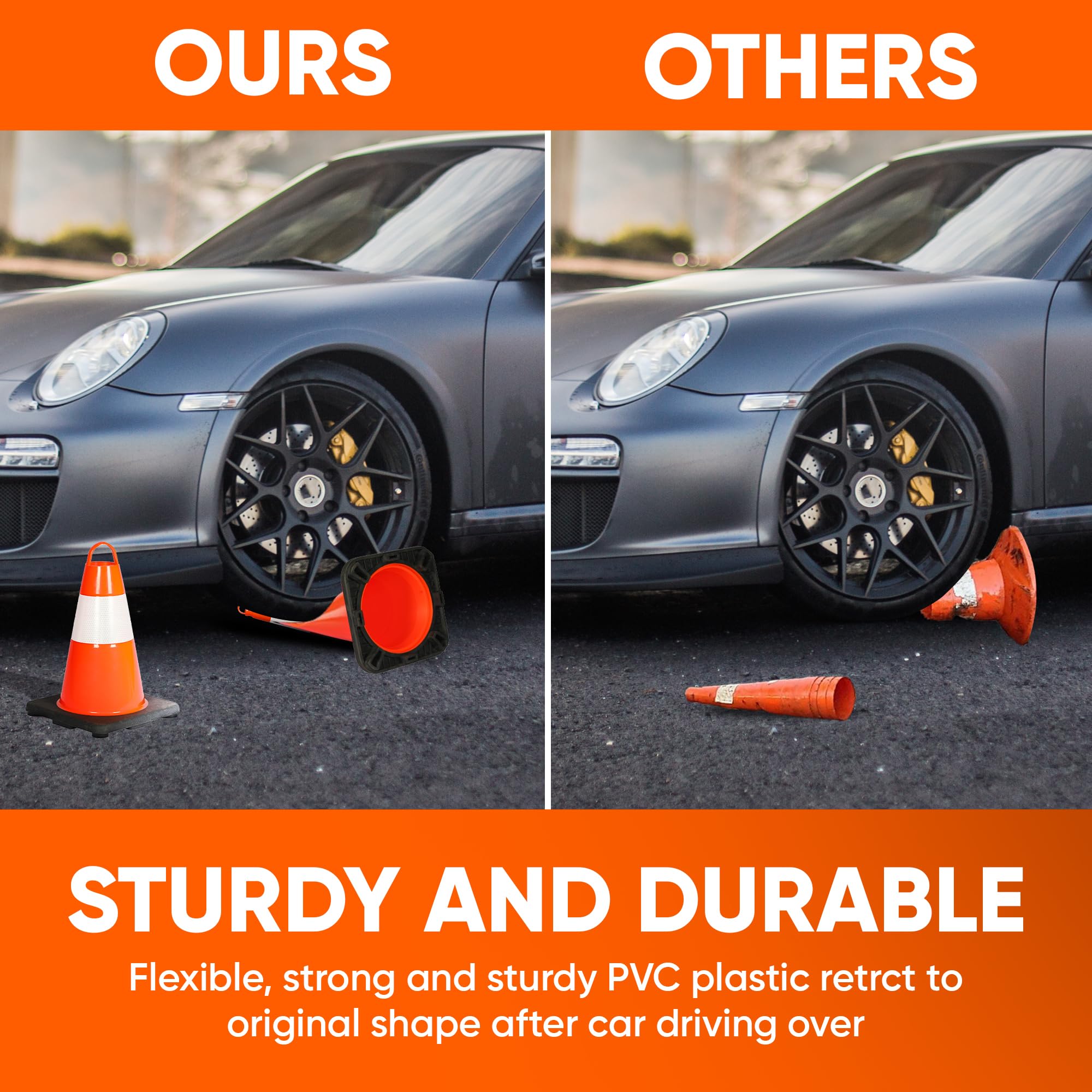 Cono in PVC da 30,5 cm – 12 pezzi ad alta visibilità strutturalmente stabile per traffico, parcheggio e sicurezza edilizia | Ideale per controllo, zone di costruzione e sicurezza stradale