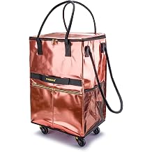 PASMAN Reusable Foldable Rolling Grocery Bag on 5 Wheels,Large, Rose Gold