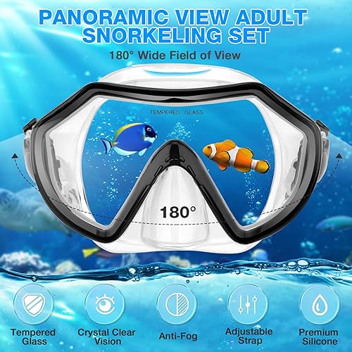 Miniatura 2 de Snorkeling Gear for Adults, Dry Adult Snorkel Set HD Panoramic View Snorkel Mask Set, Anti-Leak and Anti-Fog Scuba Diving Package with Mesh Bag Ear