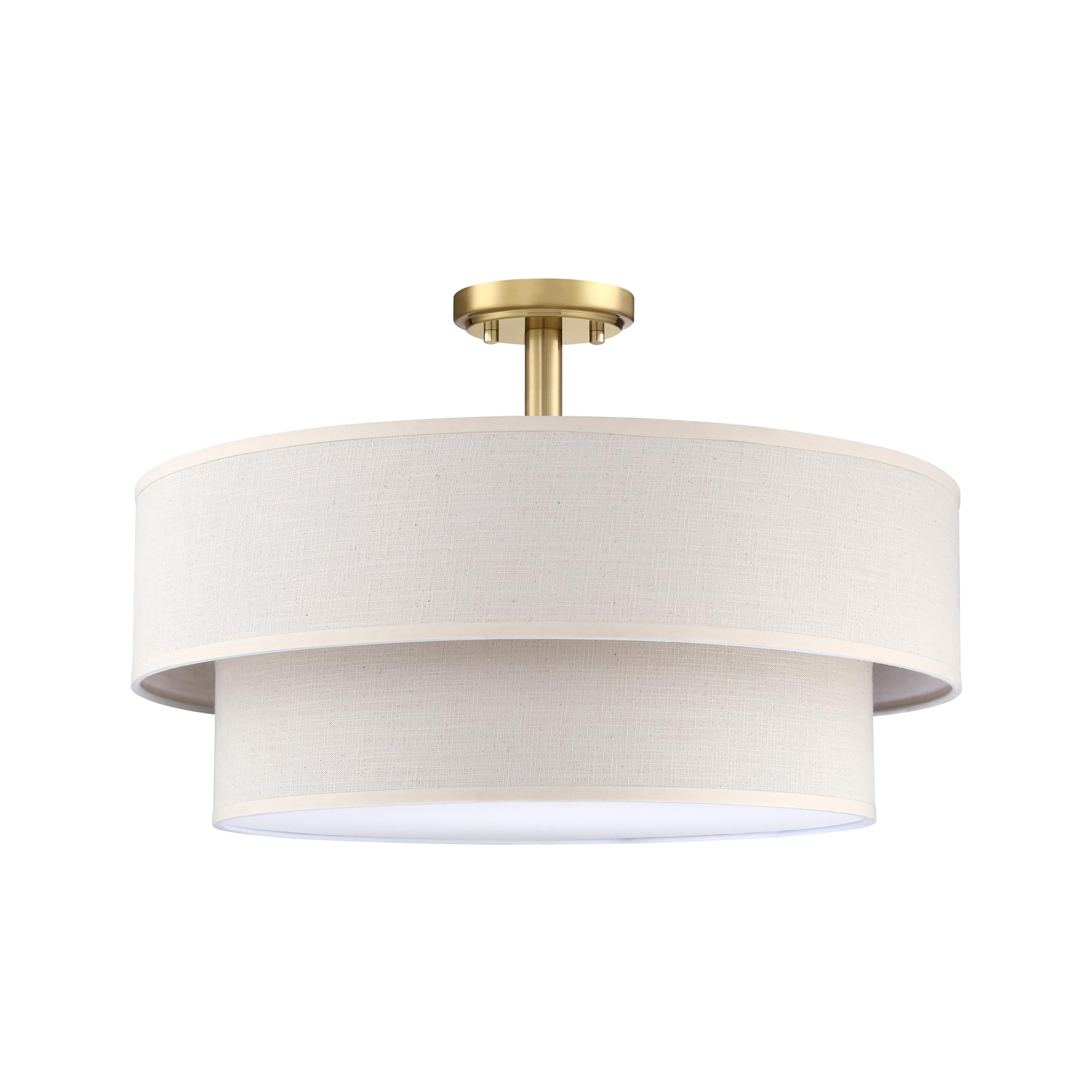 View 1 of ***FACTORY SEALED - OPENED FOR INPSECTION***18" 2 Tier Linen Drum Fabric Modern Farmhouse Gold Semi Flush Mount Light