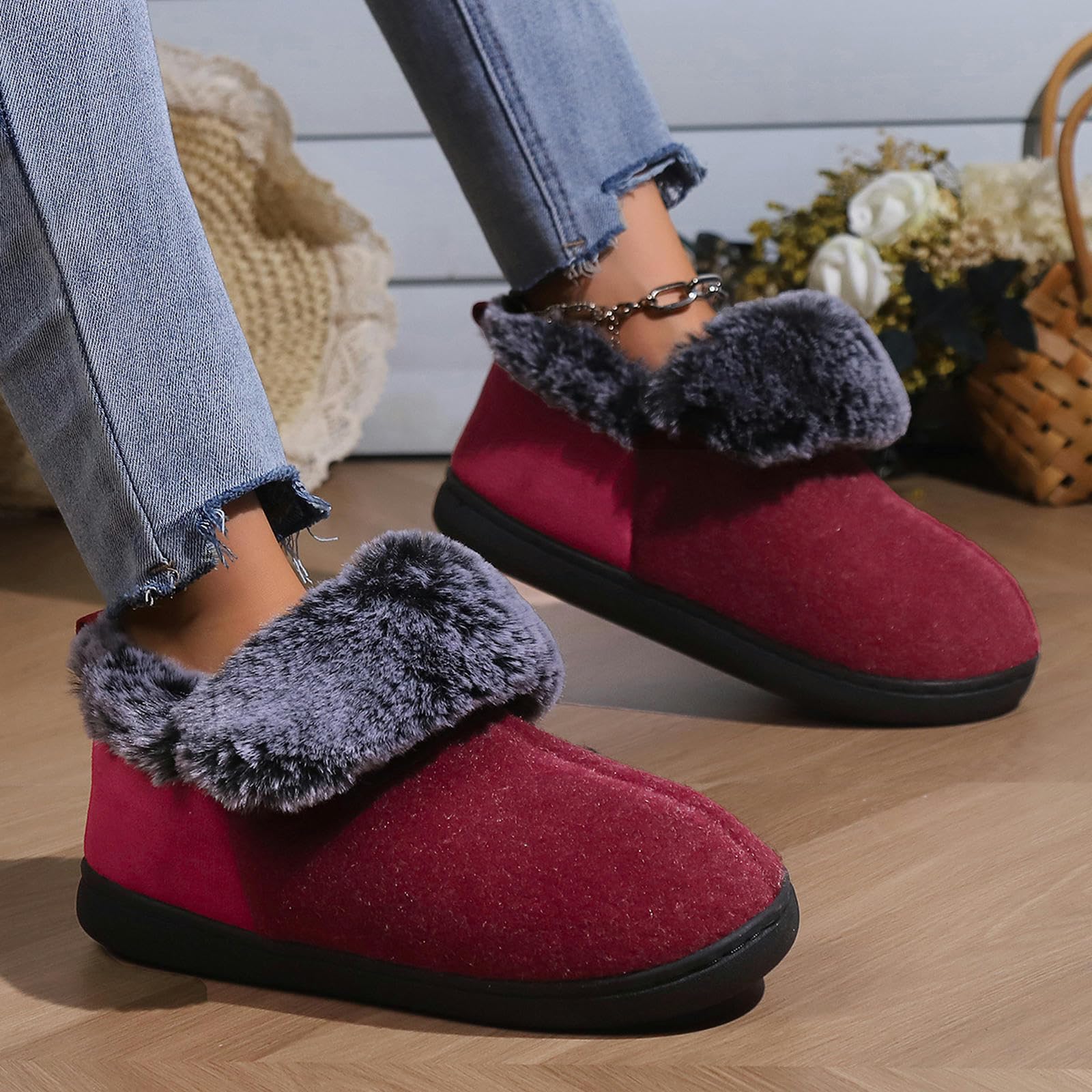 Pantofole Pantofors Morbido Peluche Peluche Accogliente Scarpe da Punta Aperta di Piedi da Casa Interno Slip Comodo Comodo Traspirato-claret-38-39