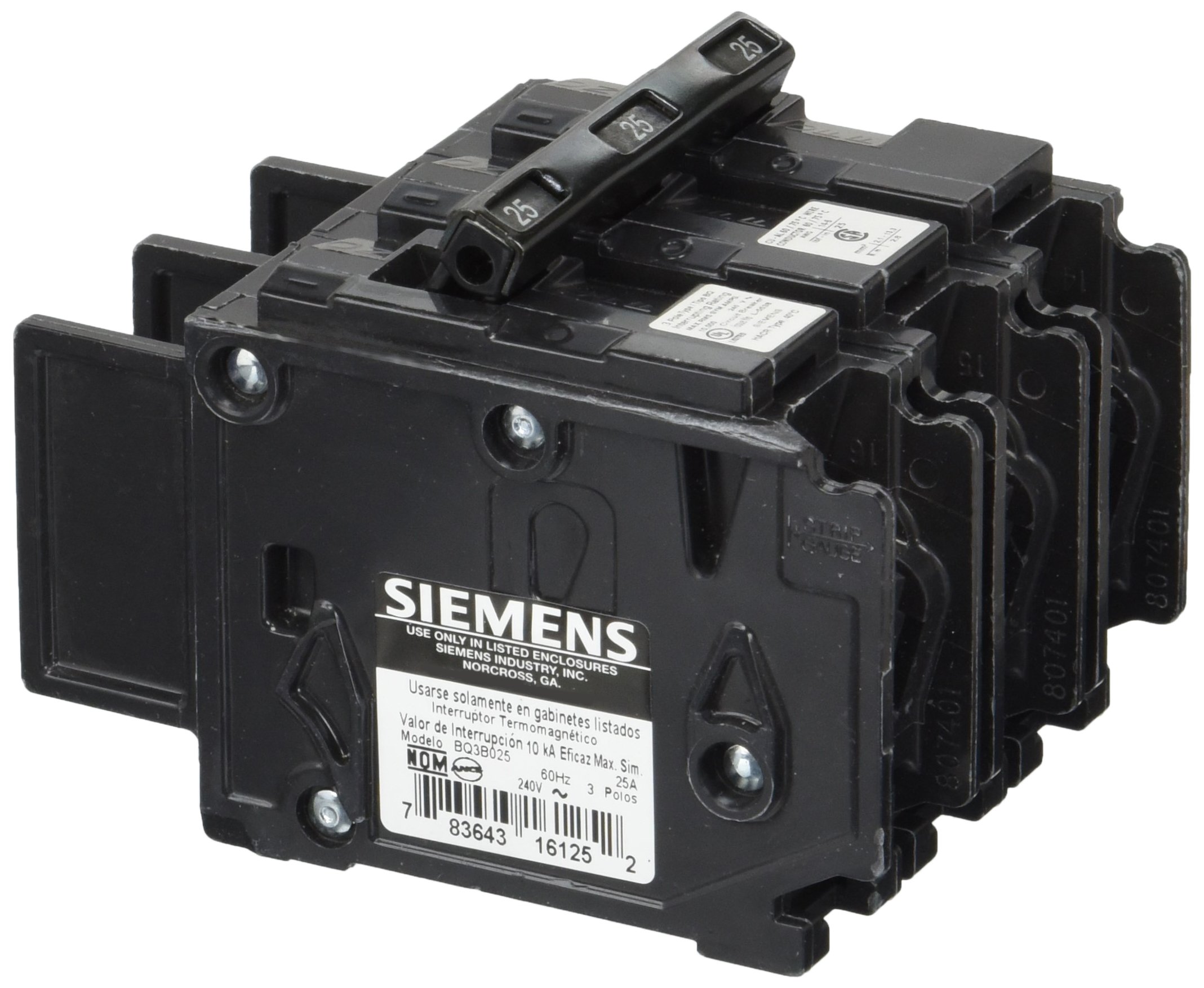 Siemens BQ3B025 25-Amp Three Pole 240-Volt 10KAIC Lug In/Lug Out Breaker