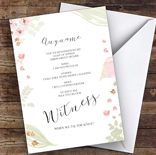 Watercolour Flowers Will You Be My Witness Personalized Wedding Card |Custom Greetings Card Personalized Holiday Cards, Birthday Cards, Christmas Cards, Lots of Designs| Standard Or Jumbo Large Personalized Card