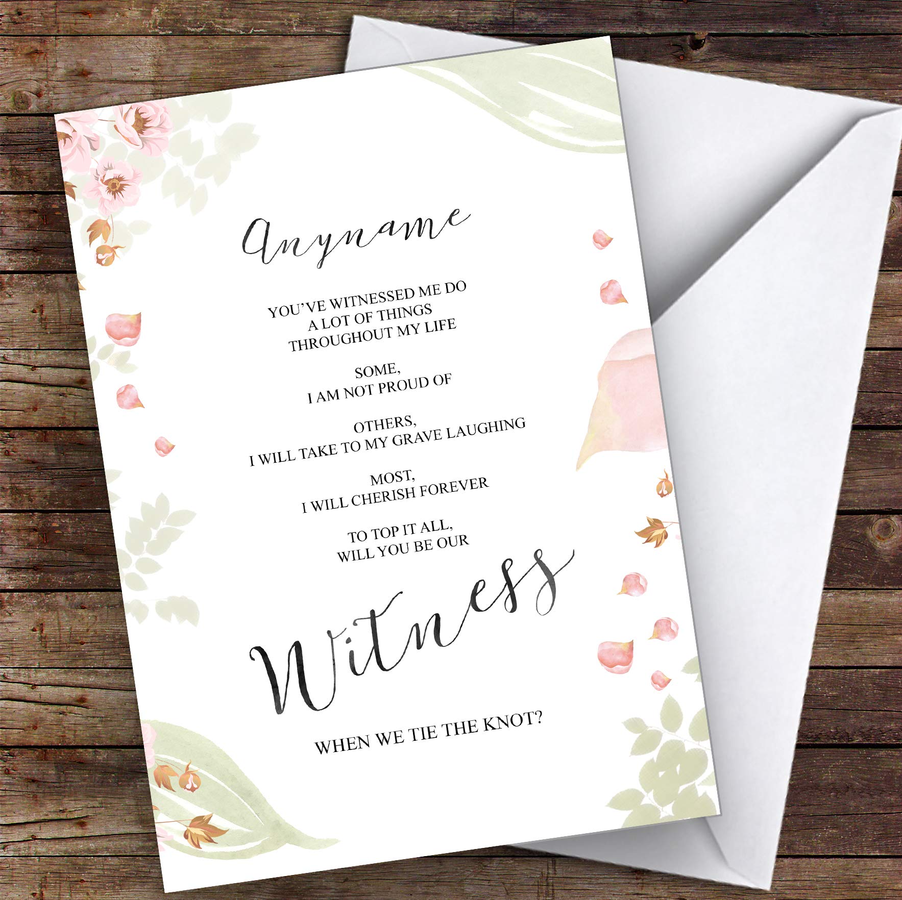 Watercolour Flowers Will You Be My Witness Personalised Greetings Wedding Card | Wedding Card | Will You Be