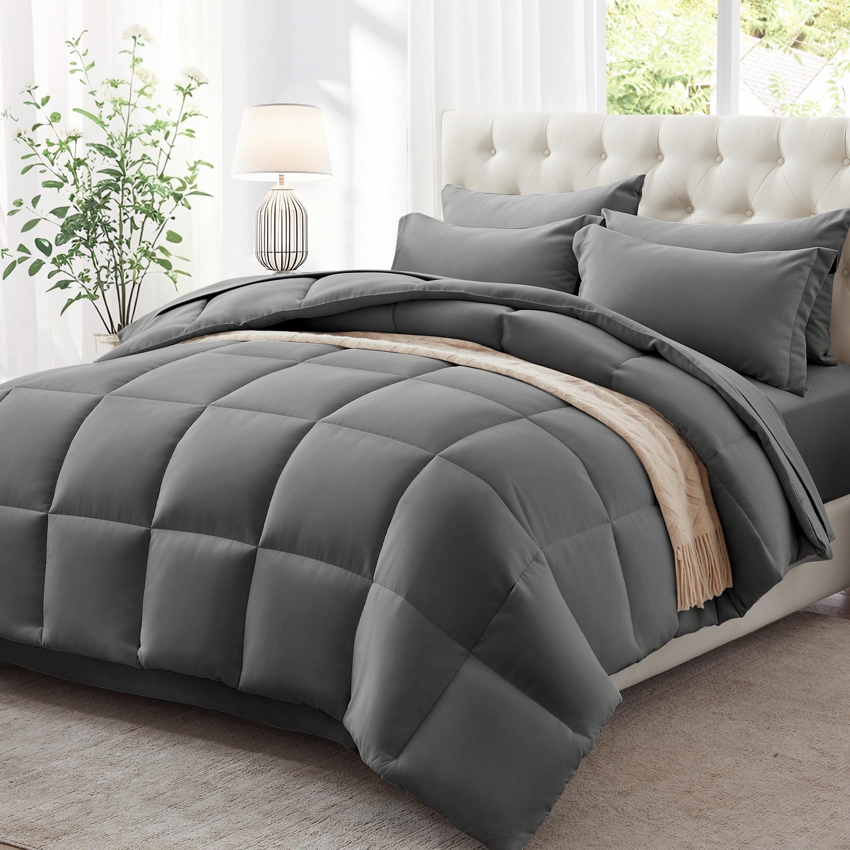 Comforter Case とSheet Amazon.com: Zzlpp Queen Comforter Set - 7 Pieces Bed in a Bag