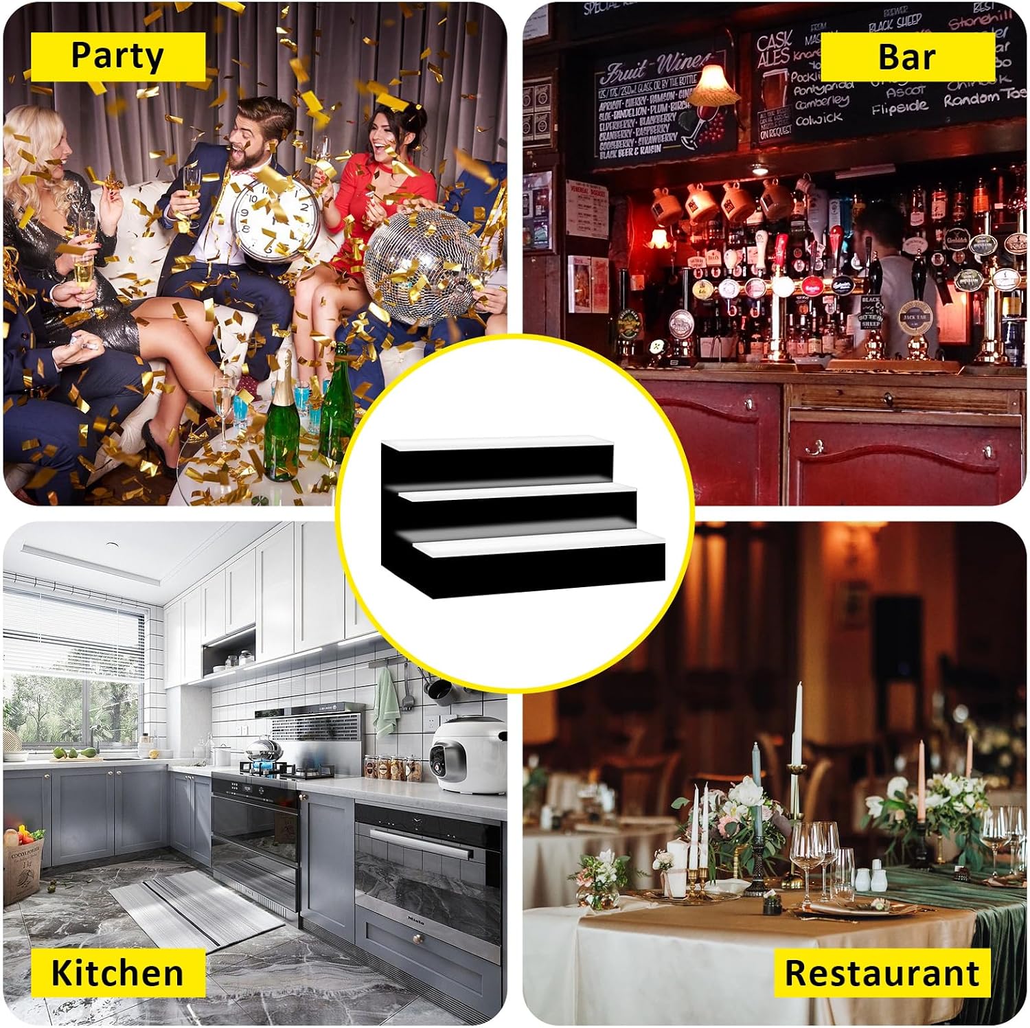 VONCI 16 Inch 3 Step LED Lighted Liquor Bottle Display Shelf, Bar Bottle Display Shelf with Remote Control and App Control for Home Commercial Bar Party