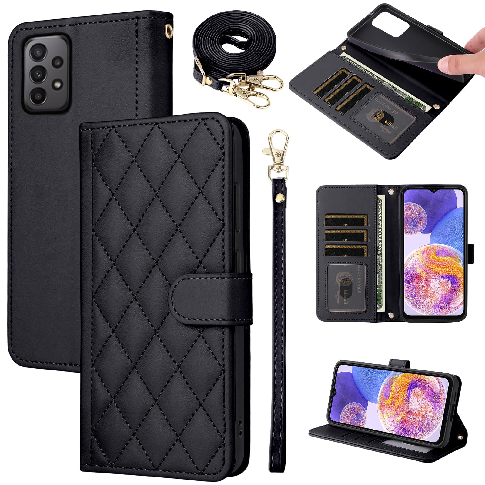 Furiet Wallet Case for Samsung Galaxy A72 5G/4G with Wrist Strap, Shoulder Strap, Multiple Card Slots Folio Purse, Luxury PU Leather Stand Accessories