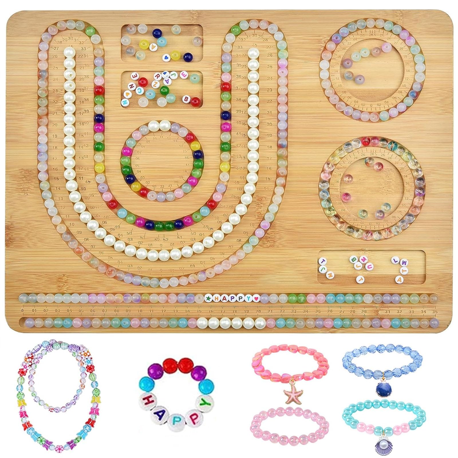 Planche à perles en bois de 35 x 28 cm, plateau de mesure pour bijoux