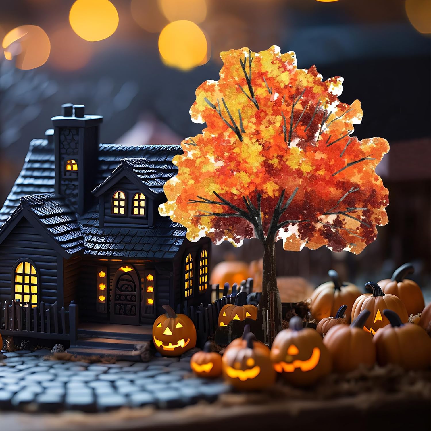Wonderjune 5 Pieces Mini Fall Maple Tree 2D 5 Size Fall Village Accessories Autumn Artificial Trees Flat Wooden Village Halloween Decoration Thanksgiving Tabletop Centerpieces for Home Harvest