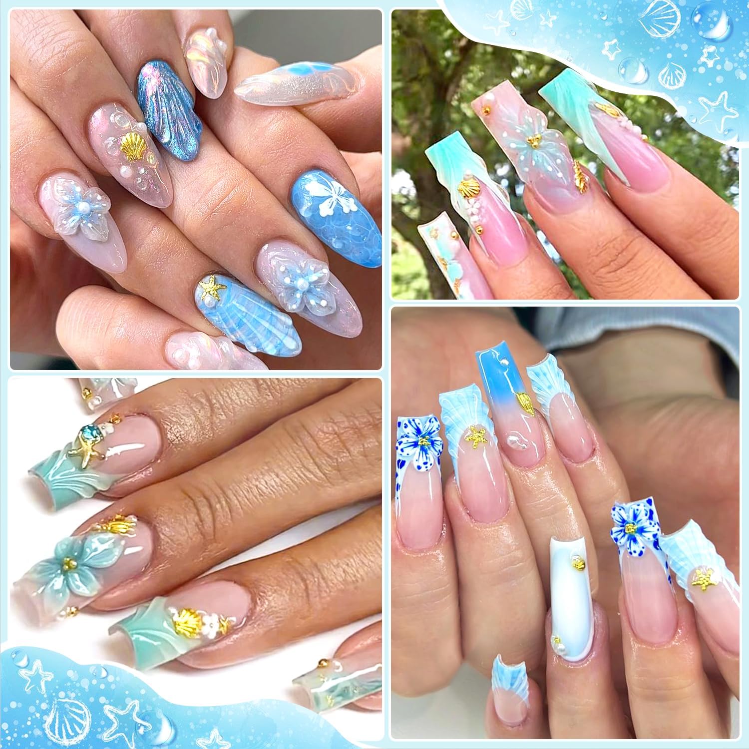 6 Compartiments Breloques De Nail Art En Forme Coquillage D'Été, Bijoux Ongles Nail Art Thème Océan, Breloques Ongles, Coquillage Decoration Pour DIY Décoration De Cartes Et Coques