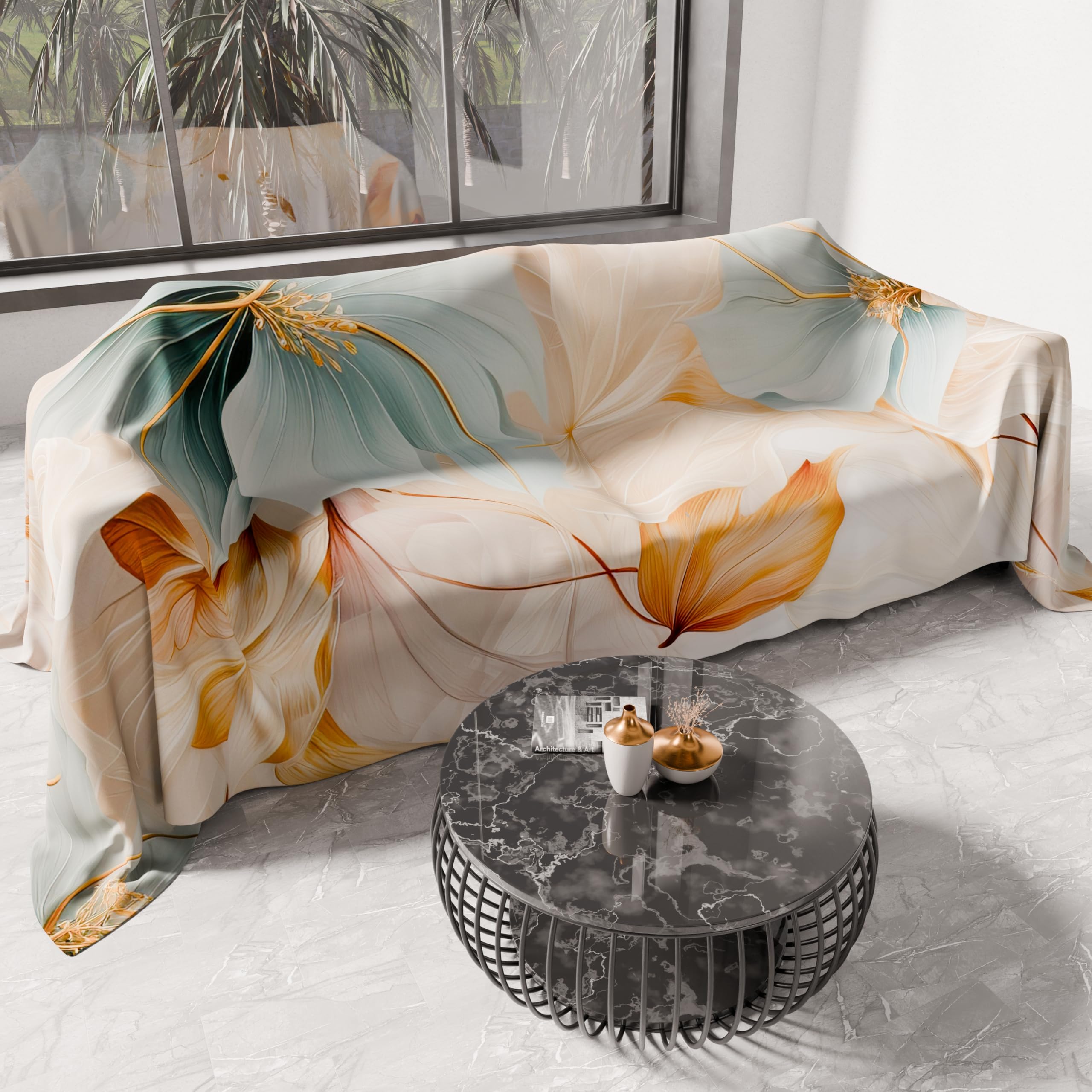 PETTI Artigiani Italiani - Single Bedspread Spring Summer Lightweight Single Blanket, Bedspread, Marble Flower 100% Made in Italy