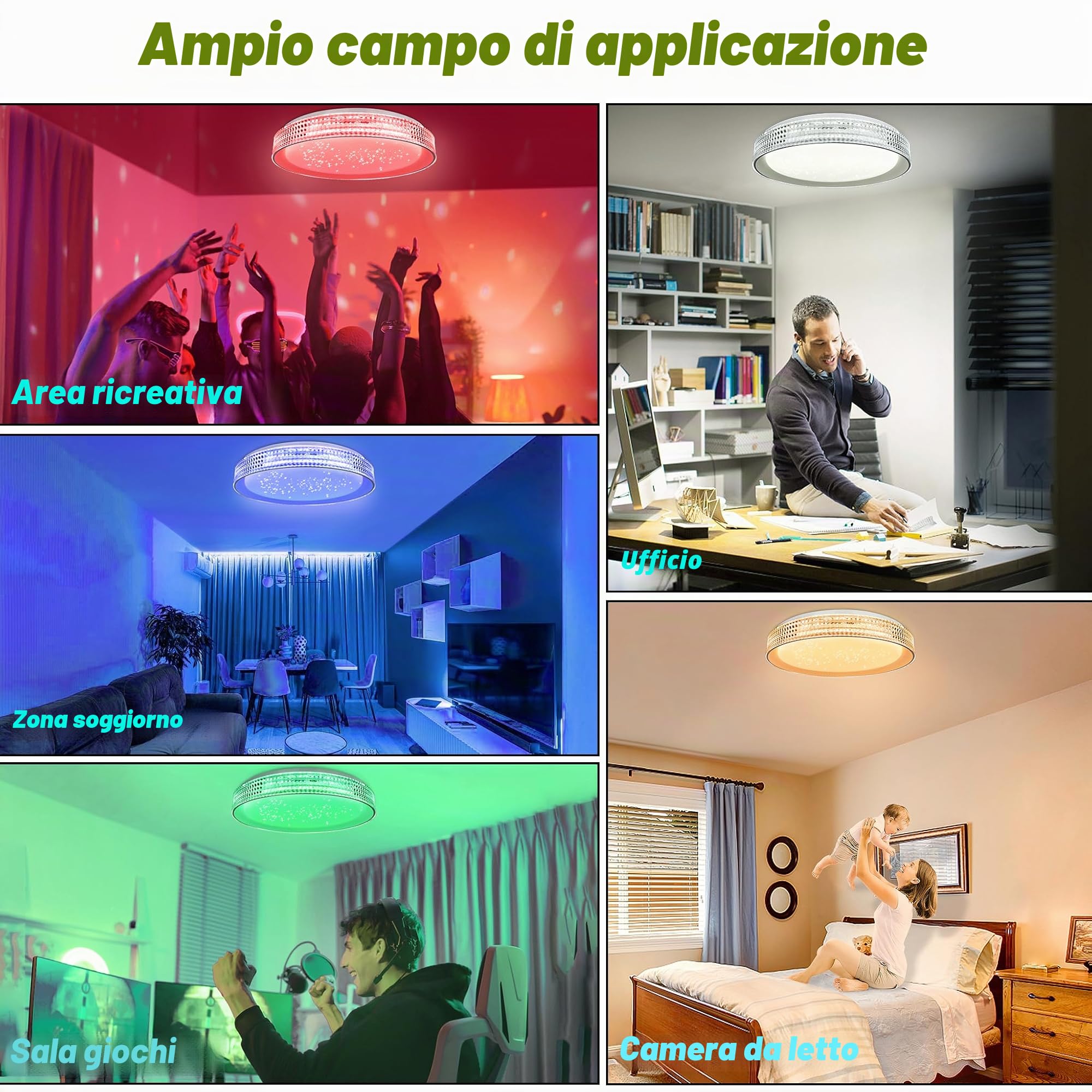 Froadp Lampada da soffitto da 60 W, dimmerabile, RGB LED, con telecomando, diametro 50 cm, rotonda, a risparmio energetico, IP44, impermeabile, per bagno, soggiorno, camera da letto (tipo B, anello di