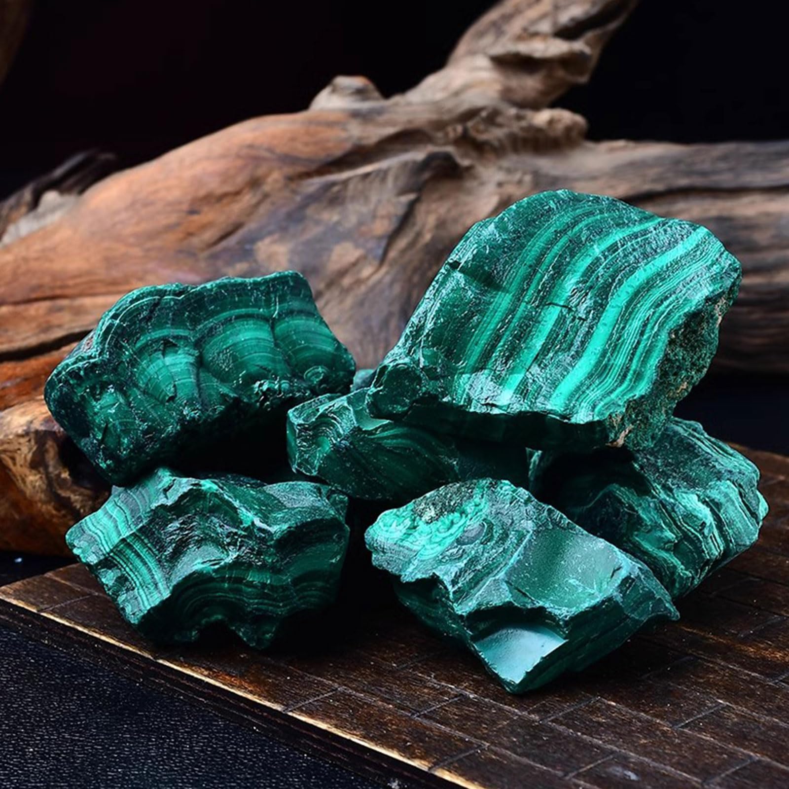 2 Piezas Cristales crudos de Malachite y Piedras de curación, Rocas ásperas Naturales para Volar con Puestas de decoración Hechas a Mano de Bricolaje de Bricolaje puliendo,2.2lb/pc