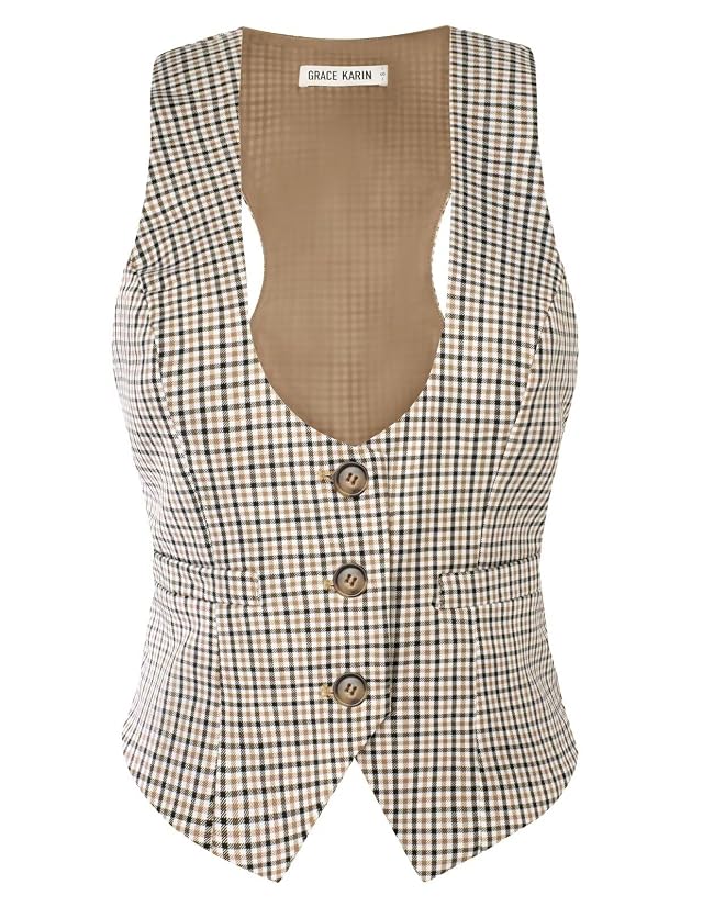 GRACE KARIN Womens Suit Vest Top Dressy Casual Sleeveless Button Wasitcoat Fromal Steampunk Blazer For Work Office