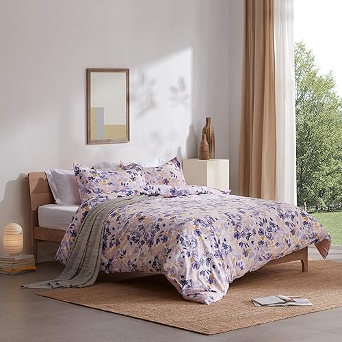 Miniatura 2 de SLEEP ZONE Juego de funda de edredón estampado de flores barroco 120 gsm, cierre de cremallera ultra suave, lazos de esquina, azul barroco, king